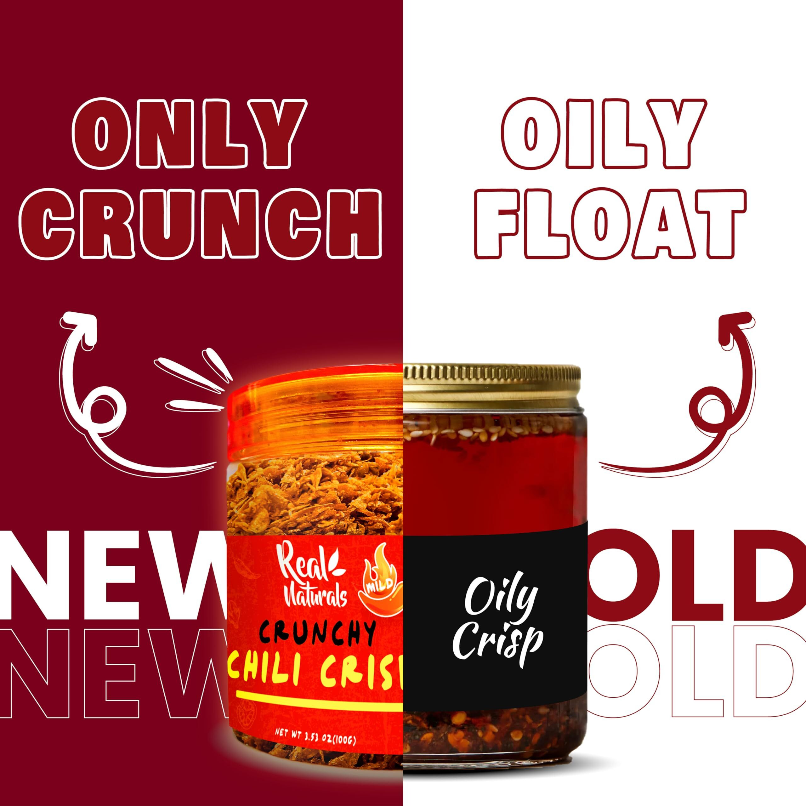 Chili Crisp No-Floating Oil (3 Bottles Medium Hot) Spicy Chilli Crisp Crunch. Crispy Garlic & Onion "&quotNo-Oil"" Chili Oil Crisp By Real Naturals. Chili Garlic Sauce Umami Ramen Toppings & Rice Furikaki.