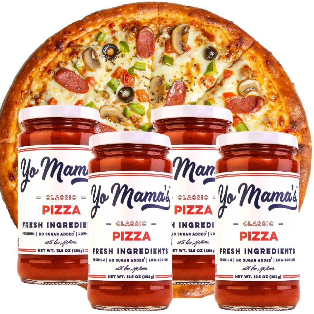 Yo Mama's Foods Keto Classic Pizza Sauce - Pack Of (4) - No Sugar Added, Low Carb, Vegan, Gluten Free, Paleo Friendly, And Made With Fresh Non-Gmo Tomatoes