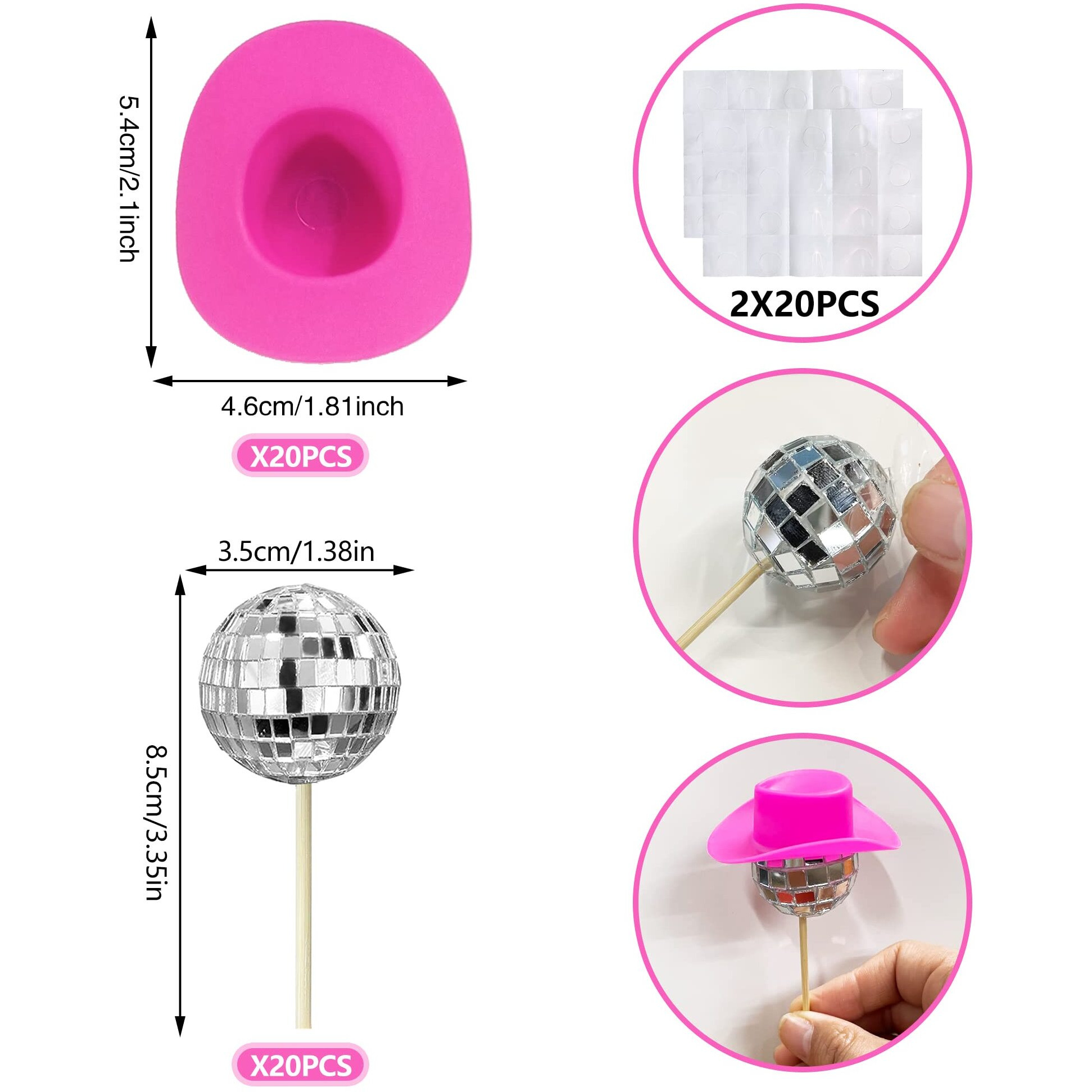 40 Pcs Disco Ball Cake Decorations 20 Pcs Disco Ball Cupcake Toppers 20 Pcs Pink Cowboy Hat Cake Toppers Disco Theme Cake Picks Mini Western Cowgirl Hat Cake Toppers For Disco 1970S Theme Party Favor