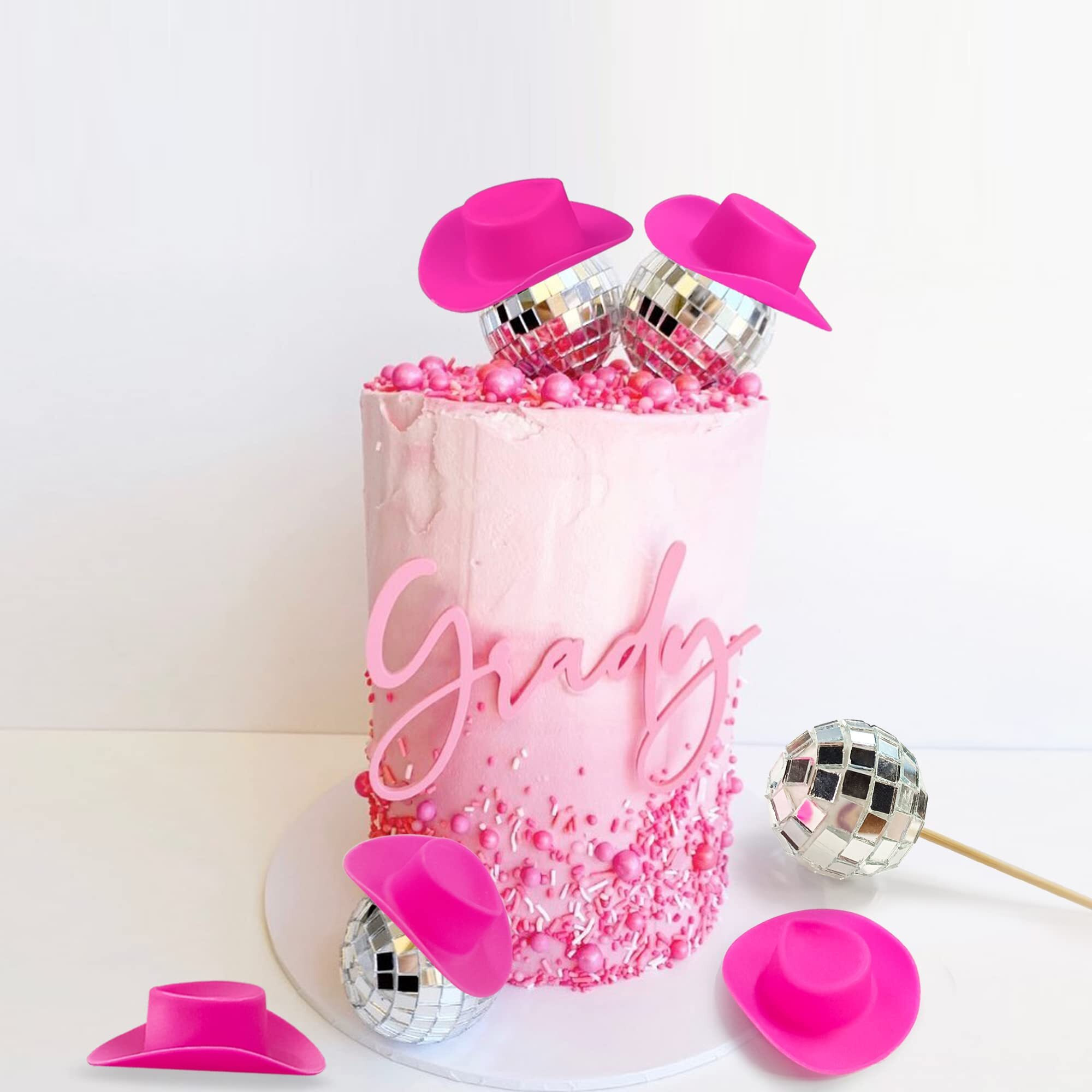 40 Pcs Disco Ball Cake Decorations 20 Pcs Disco Ball Cupcake Toppers 20 Pcs Pink Cowboy Hat Cake Toppers Disco Theme Cake Picks Mini Western Cowgirl Hat Cake Toppers For Disco 1970S Theme Party Favor