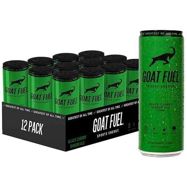 Goat Fuel Preworkout Sports Energy Drink - Sugar-Free Pre Workout Healthy Energy Drink - Increase Mental And Physical Performance - With Cordyceps Mushroom, Bcaas And Electrolytes 12 Pack Black