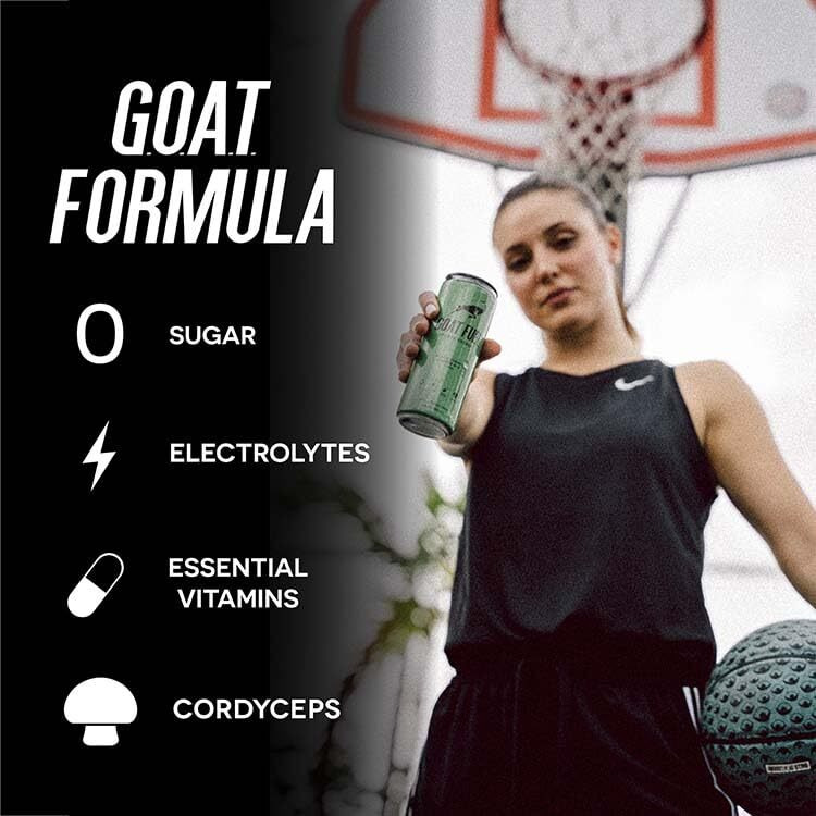 Goat Fuel Preworkout Sports Energy Drink - Sugar-Free Pre Workout Healthy Energy Drink - Increase Mental And Physical Performance - With Cordyceps Mushroom, Bcaas And Electrolytes 12 Pack Black