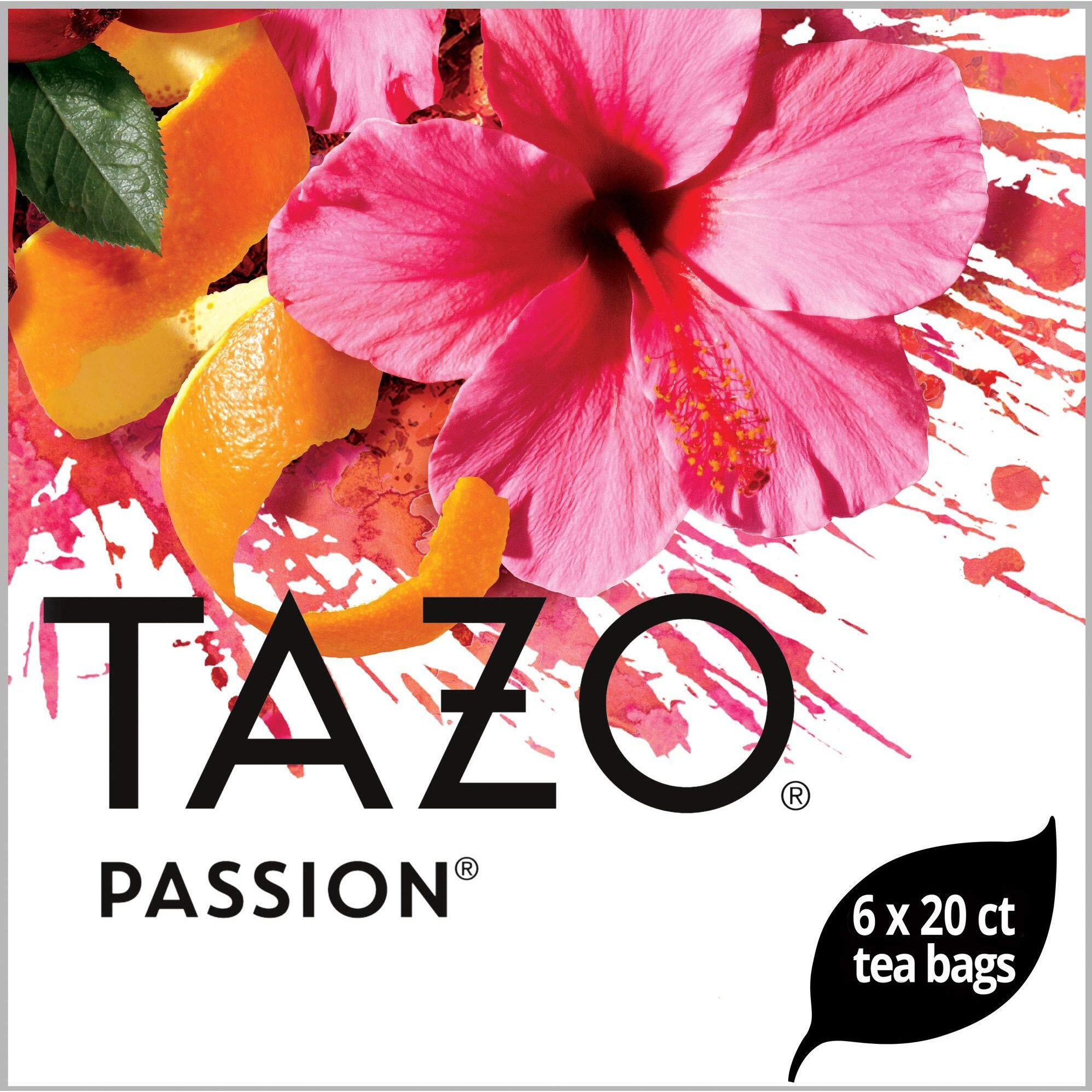 Tazo Passion Enveloped Hot Tea Bags Herbal, Caffeine Free, Non Gmo, 24 Count, Pack Of 6
