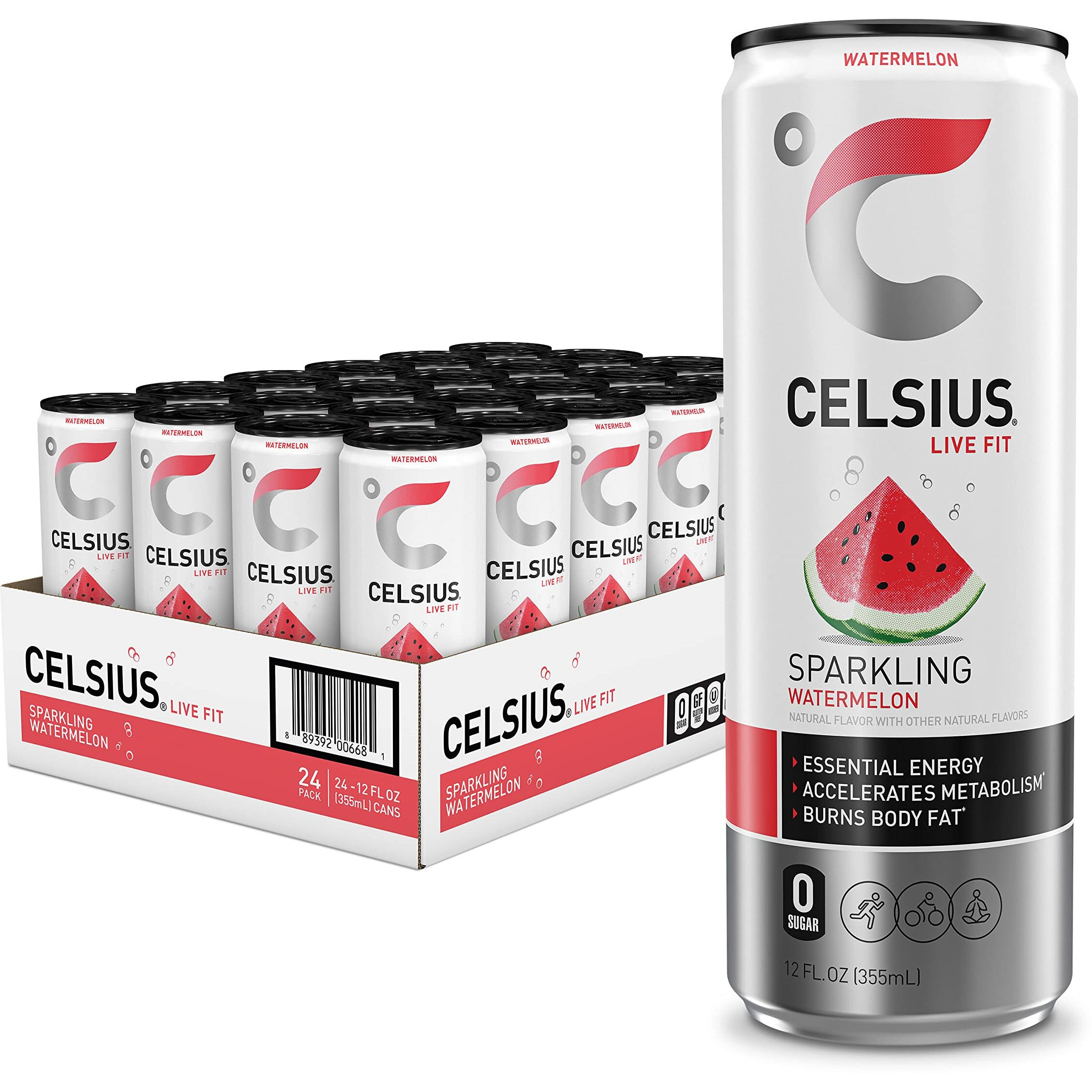 Celsius Sparkling Watermelon, Functional Essential Energy Drink, 12 Fl Oz (Pack Of 24)