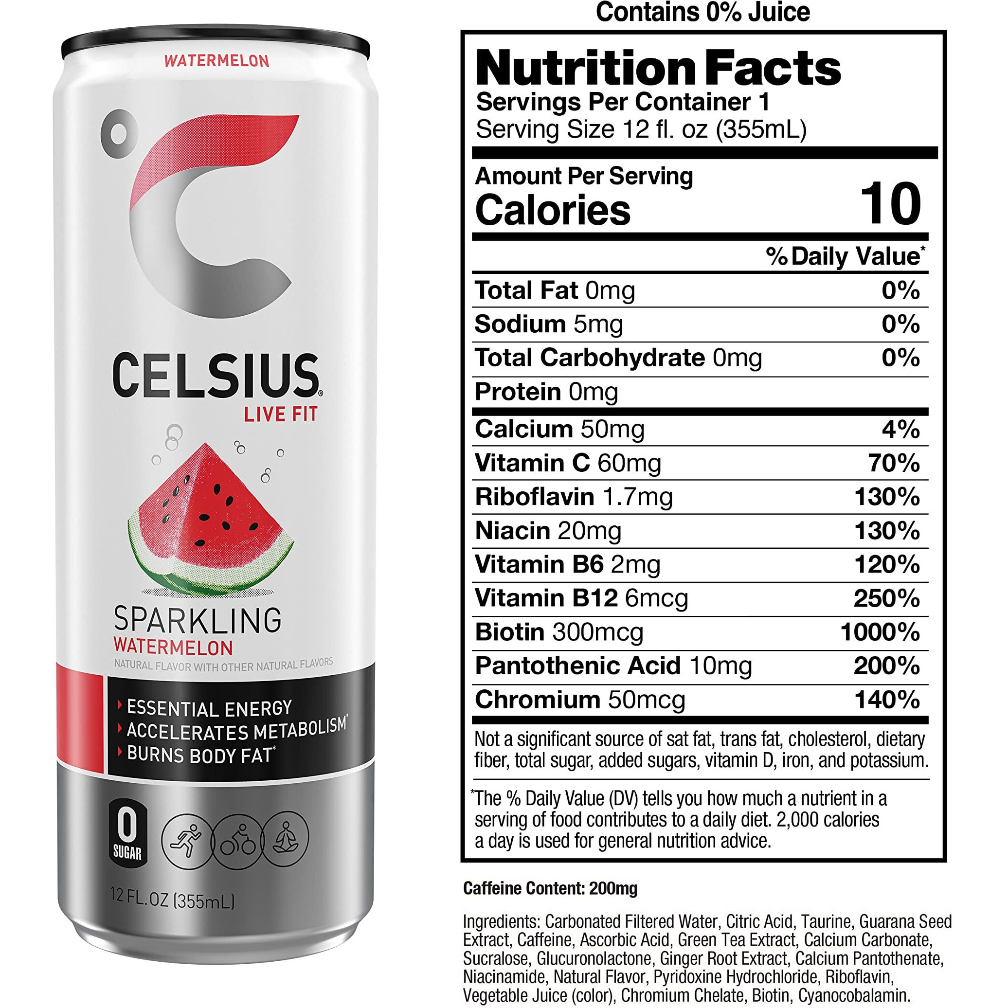 Celsius Sparkling Watermelon, Functional Essential Energy Drink, 12 Fl Oz (Pack Of 24)