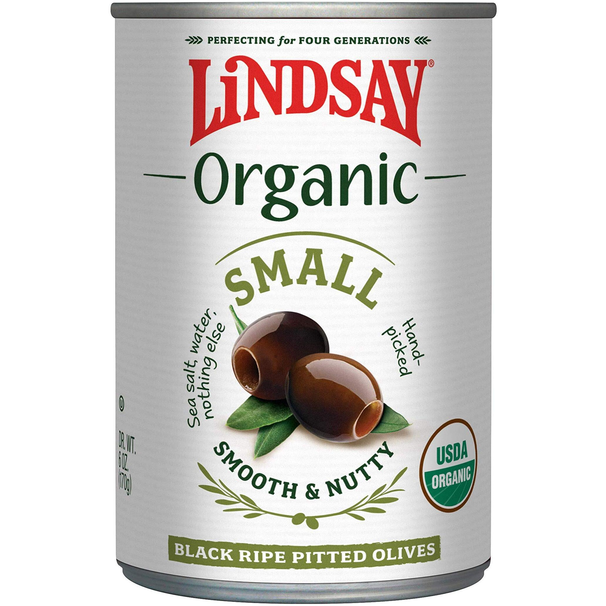 Lindsay Organic Small Black Ripe Pitted Olives, Pack Of 12, 6Oz Cans