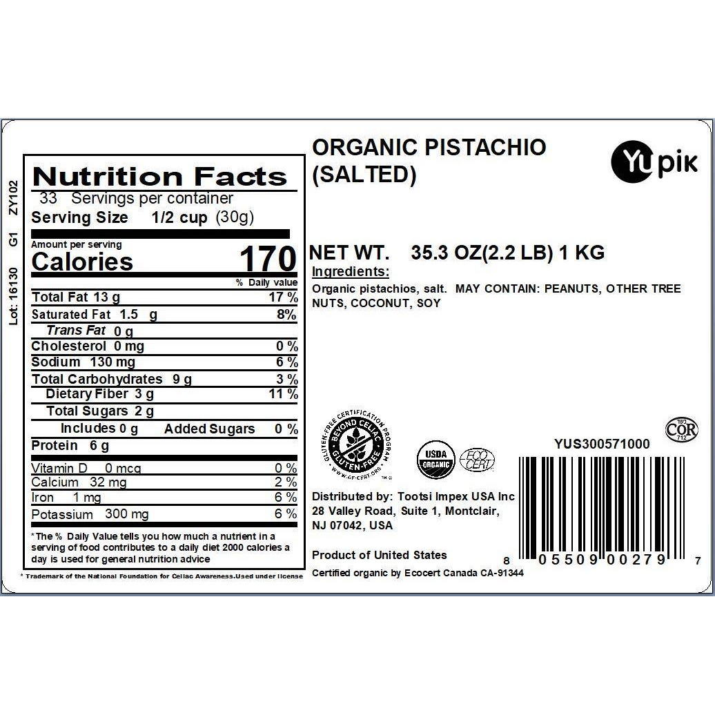 Yupik Organic Dry Roasted Salted Pistachios, In Shell, 2.2 Lb, Gluten-Free, Kosher, Non-Gmo, Vegan, Crunchy Nuts, Lightly Salted, Oil-Free, Source Of Fiber, Protein Nuts, Healthy Snacks