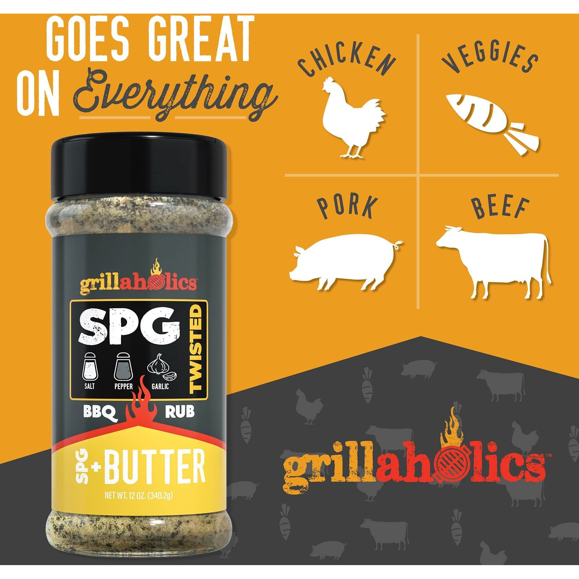 Grillaholics Twisted Spg + Butter Rub - Garlic Butter Seasoning & Spg Rub - Butter Flavored All Purpose Rub - Salt Pepper Garlic Seasoning
