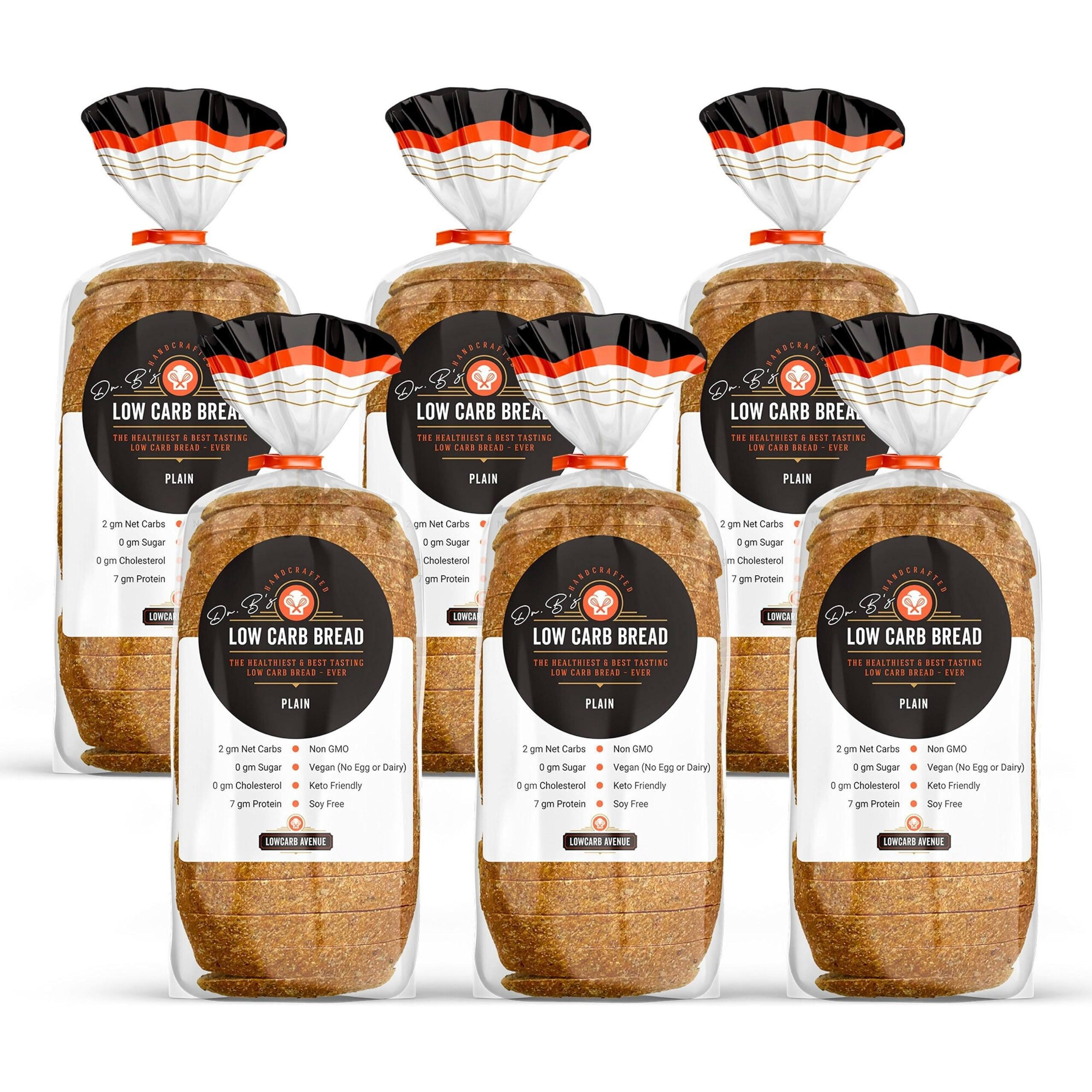 Dr. B's Multigrain Bread | 2G Net Carbs & 7G Protein | Low Calorie, Vegan, Sugar Free | Fresh, Sliced, Keto & Low Carb Bread Loaf ((6 Pack (16 Oz), Plain)