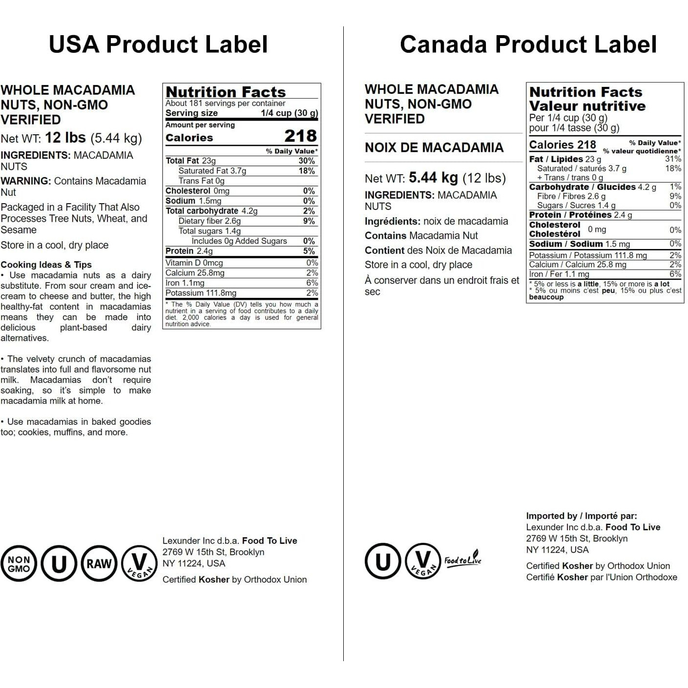 Whole Macadamia Nuts, 12 Pounds - Non-Gmo Verified, Raw, Unsalted, Unroasted, Keto Friendly, Kosher, Vegan, Bulk, Great As Snack And For Baking, Good Source Of Manganese, Thiamin, And Copper