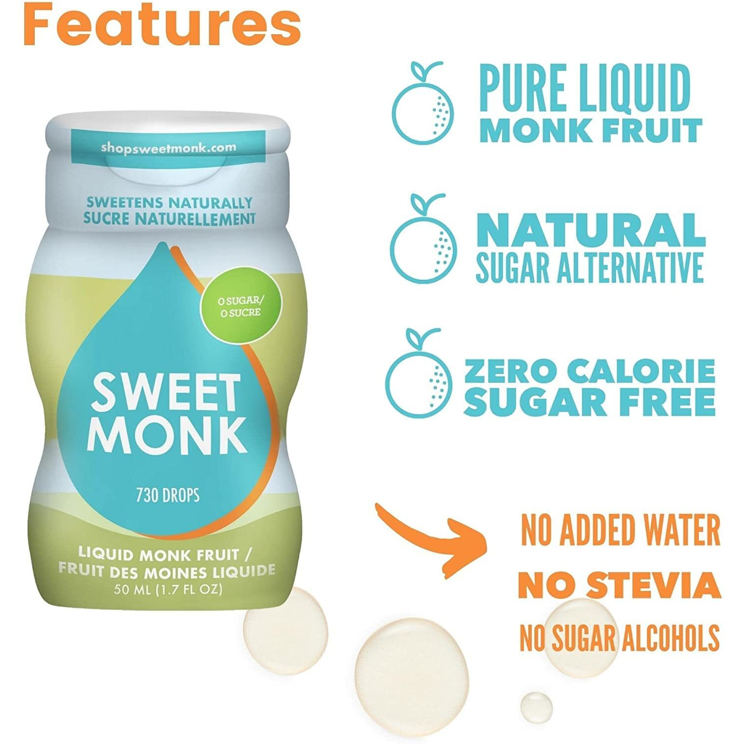 100% Pure Original Monk Fruit Sweetener Liquid Sugar Substitute By Sweetmonk - 1.7Oz |No Water Added Monk Fruit Extract | Zero Calorie Keto Friendly Monk Fruit Drops |Vegan, Gluten Free And Kosher (3 X Original)