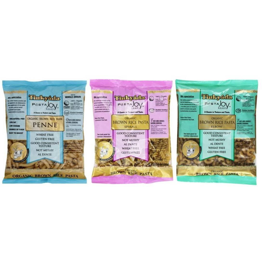 Tinkyada Organic Gluten-Free Brown Rice Pasta 3 Shape Variety Bundle, Elbow, Spirals, Penne Pasta, 12 Ounce (Pack Of 3)