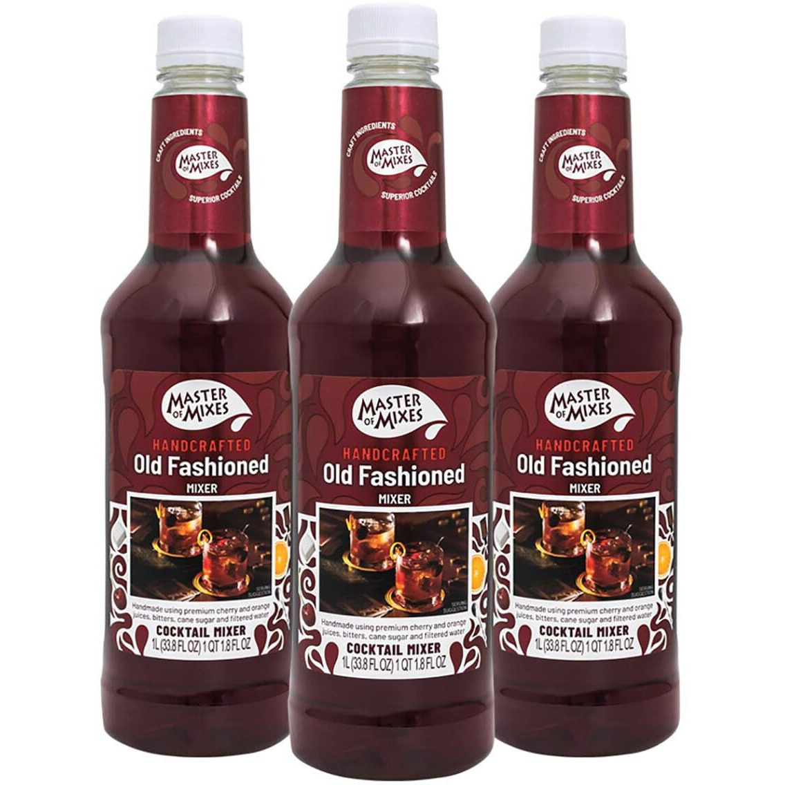 Master Of Mixes Old Fashioned Drink Mix, Ready To Use, 1 Liter Bottle (33.8 Fl Oz), Pack Of 3