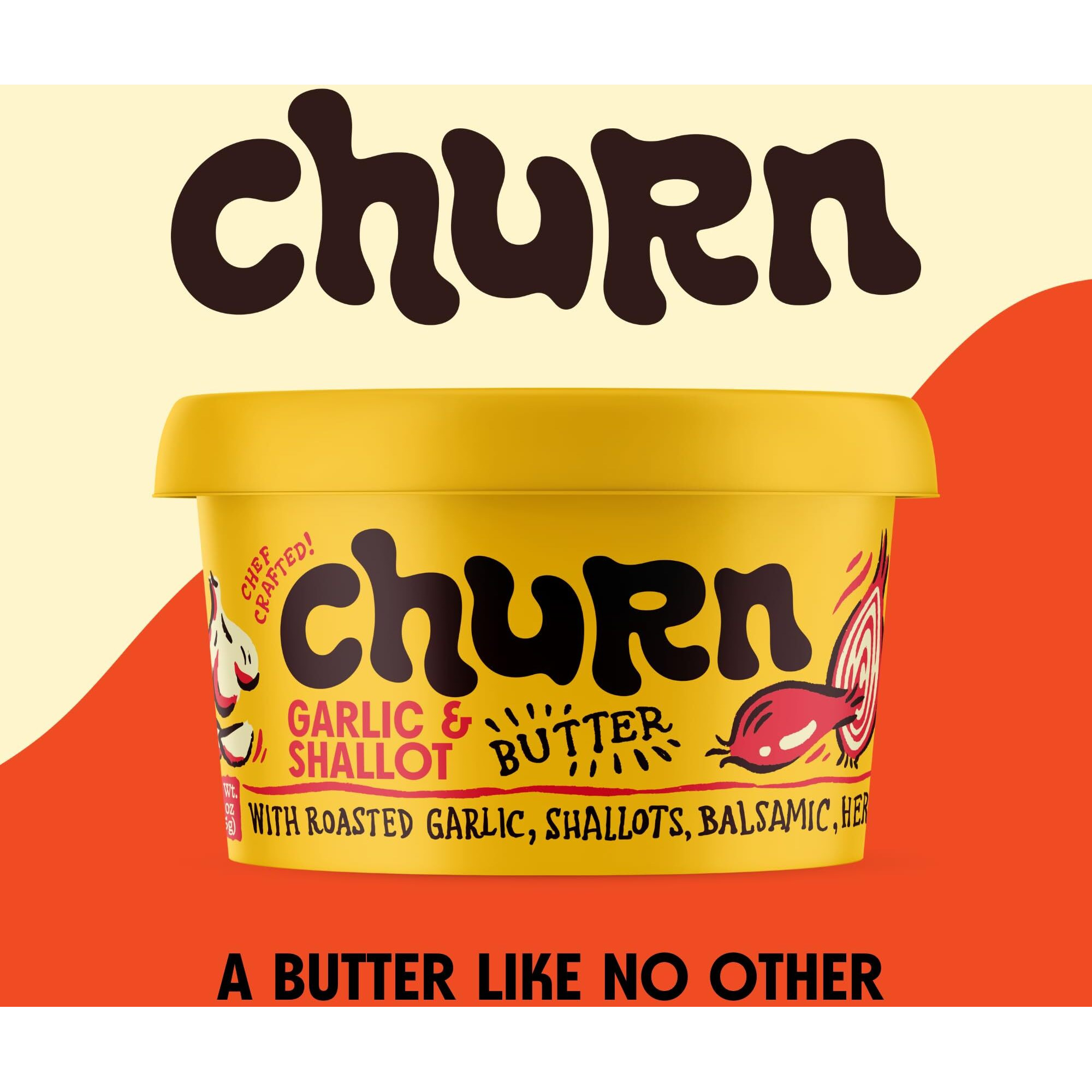 Churn Garlic & Shallot Butter, Flavored Butter Churned With Organic Grass Fed Butter (5.5Oz, Pack Of 2) - Non-Gmo, Hormone-Free, Compound And Finishing Butter, Yellow, 11.0 Ounce