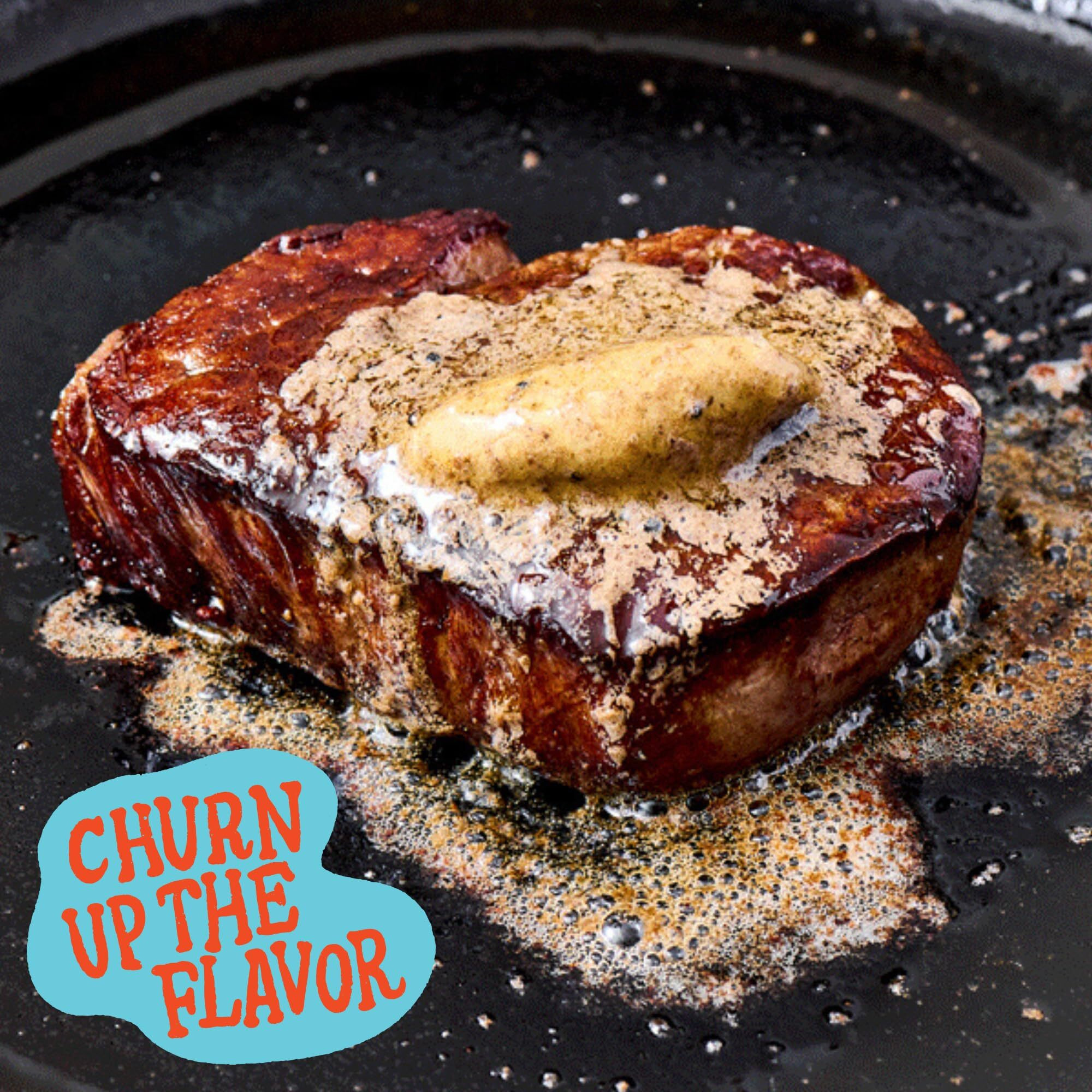 Churn Garlic & Shallot Butter, Flavored Butter Churned With Organic Grass Fed Butter (5.5Oz, Pack Of 2) - Non-Gmo, Hormone-Free, Compound And Finishing Butter, Yellow, 11.0 Ounce