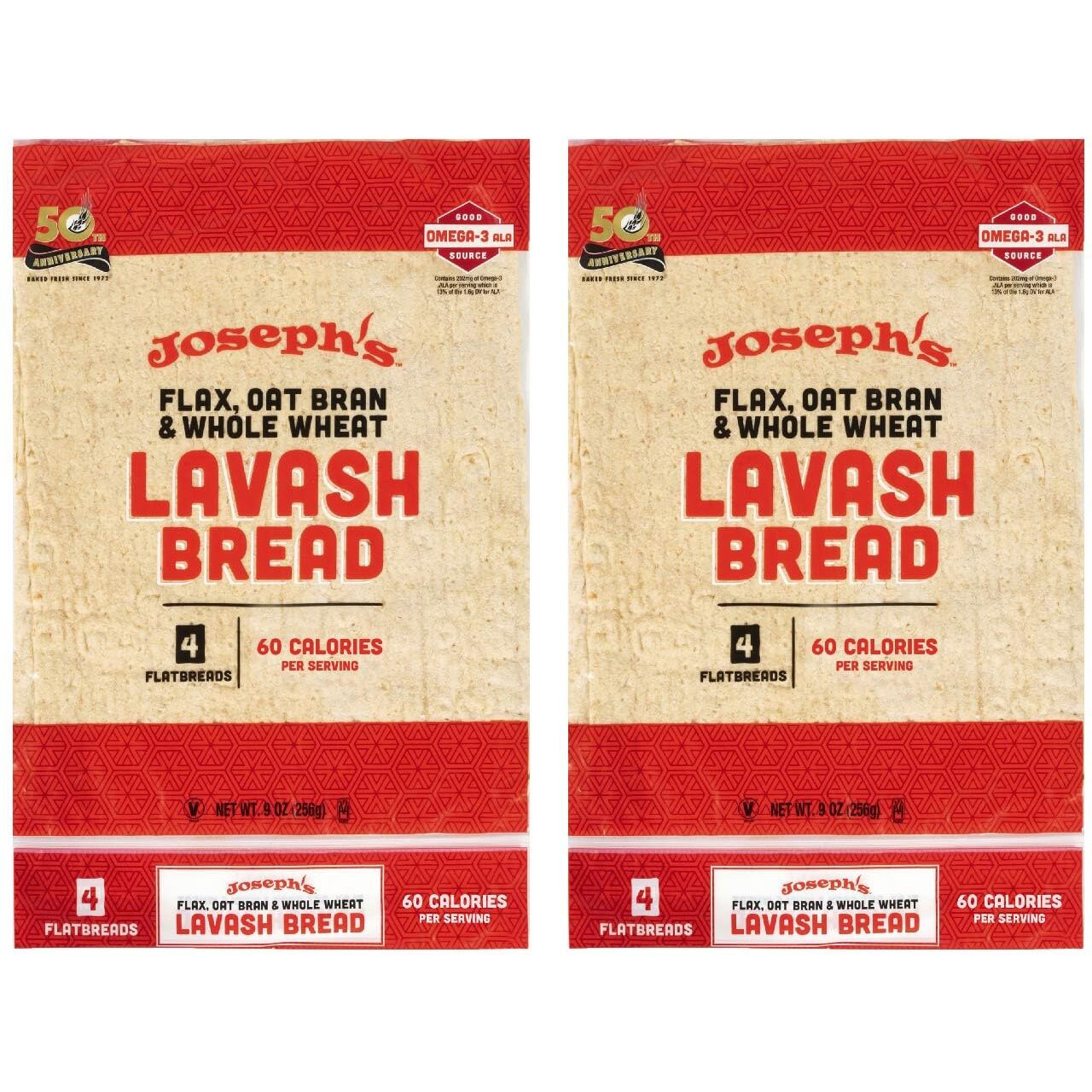 Joseph's Bakery Lavash Bread, Flax Oat Bran & Whole Wheat, Reduced Carb, Fresh Baked (8 Count Flax)