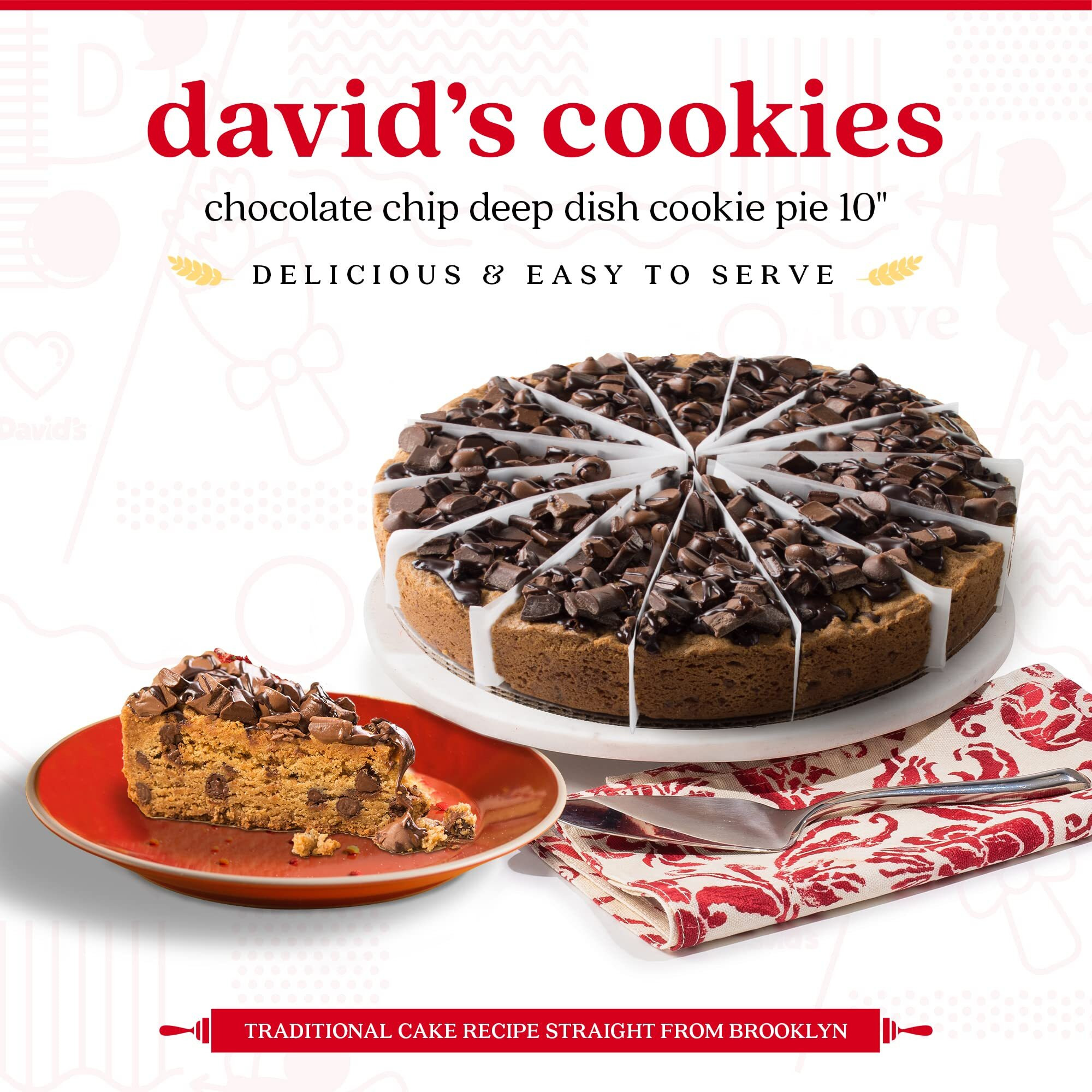 David's Cookies Chocolate Chip Deep Dish Cookie Pie 10""-Pre-Sliced 14 Pcs. Fresh Gourmet Bakery Dessert Filled With Chocolate Chips And Topped With Huge Chunks Of Chocolate