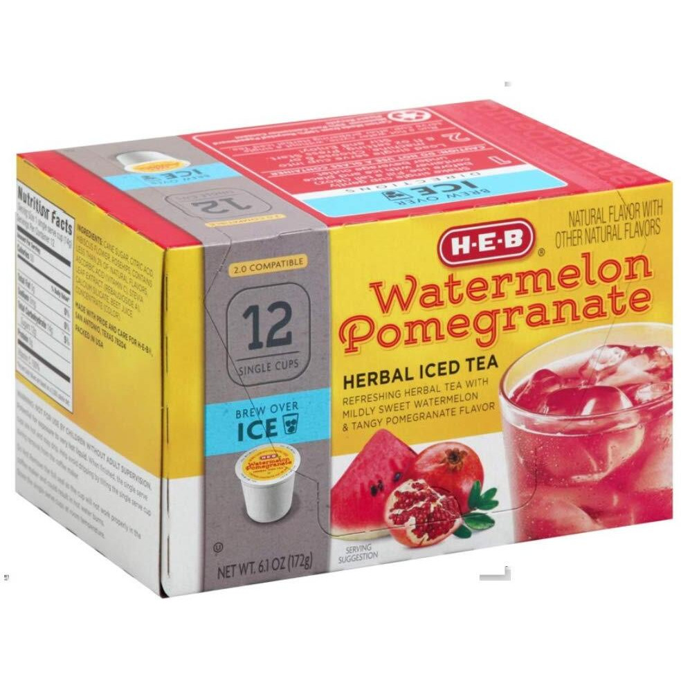 Heb Brew Over Ice, Watermelon Pomegranate Lemonade Single Serve Cups Compatible With Keurig 2.0, 12 Cts