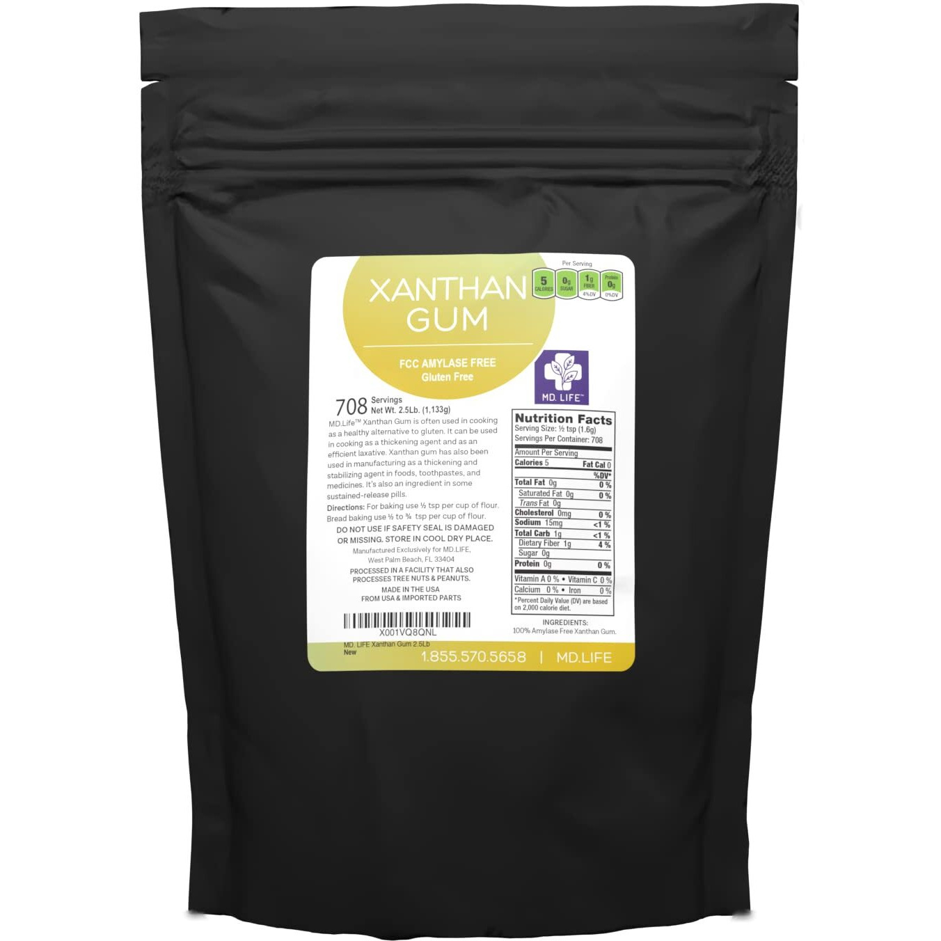 Md. Life Xanthan Gum For Baking Keto - 2.5 Pounds - 100% Natural Xanthan Gum Powder - Keto Friendly & Gluten Free - Carb Free Xanthan Gum For Baking, Food Thickener & Ice Cream Stabilizer