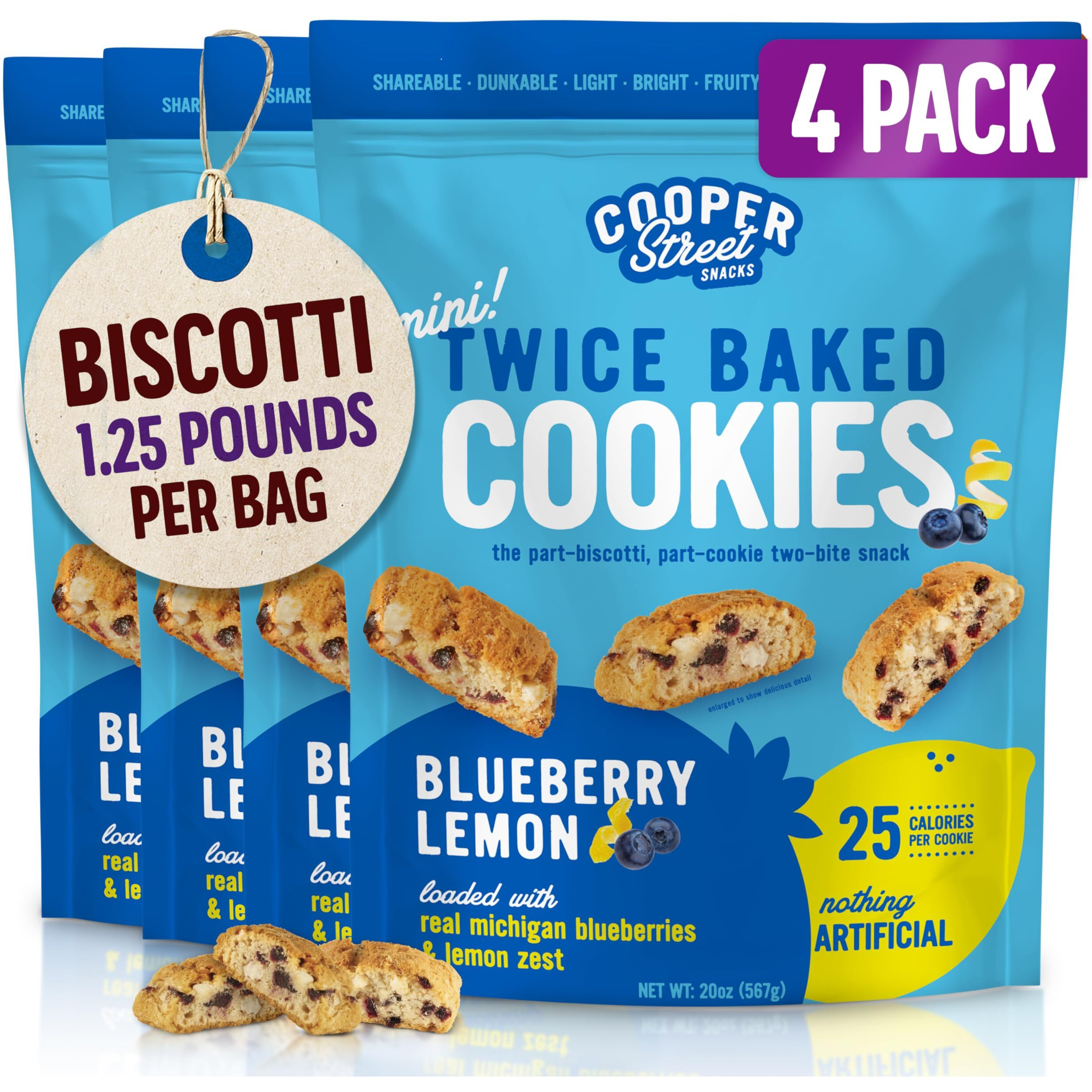 Cooper Street Twice Baked Mini Biscotti Italian Style Cookies - 5 Pounds Of Lemon Blueberry Gourmet Cookies Ideal With Coffee Or Tea | Peanut And Dairy Free Low Sodium Breakfast Or On-The-Go Snack