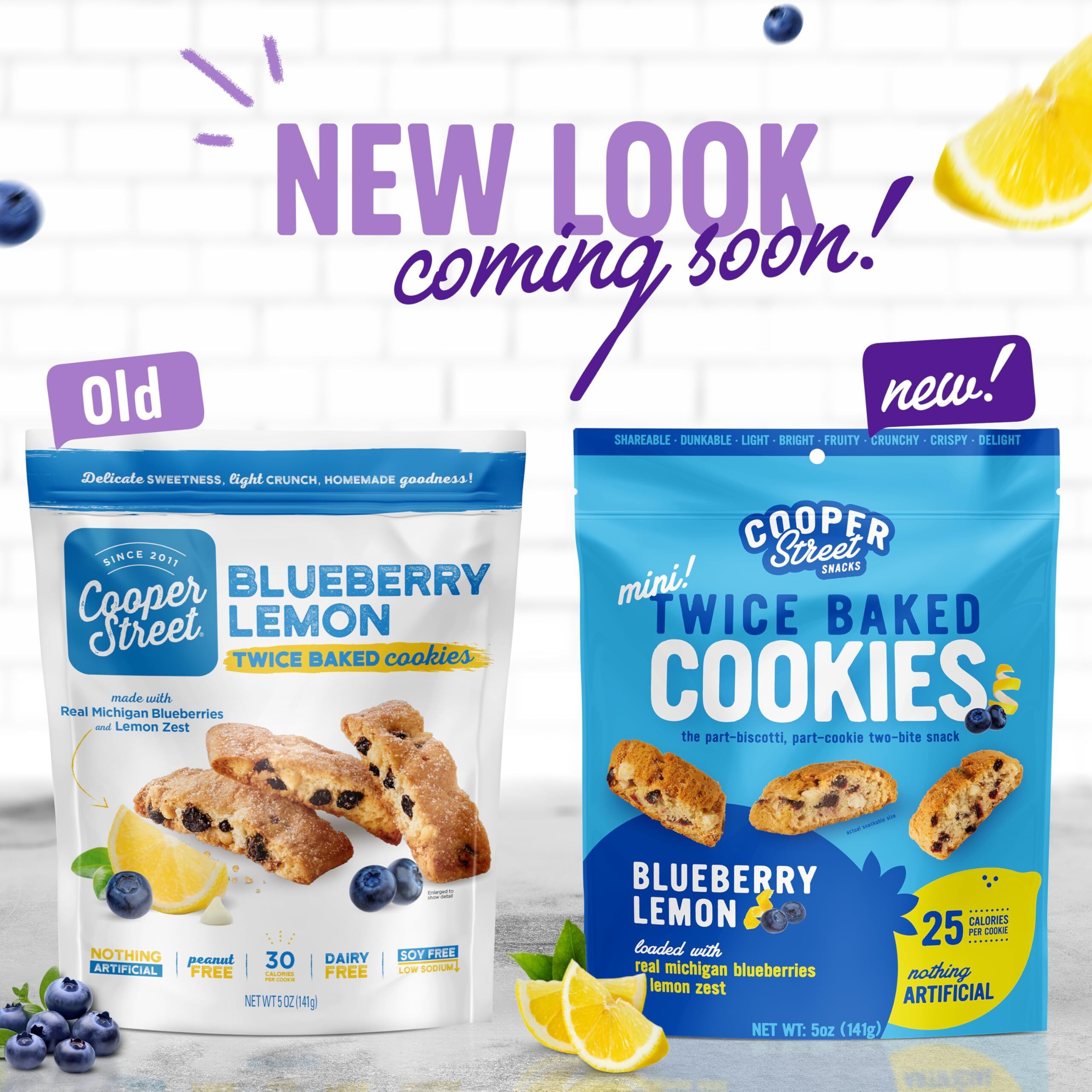 Cooper Street Twice Baked Mini Biscotti Italian Style Cookies - 5 Pounds Of Lemon Blueberry Gourmet Cookies Ideal With Coffee Or Tea | Peanut And Dairy Free Low Sodium Breakfast Or On-The-Go Snack