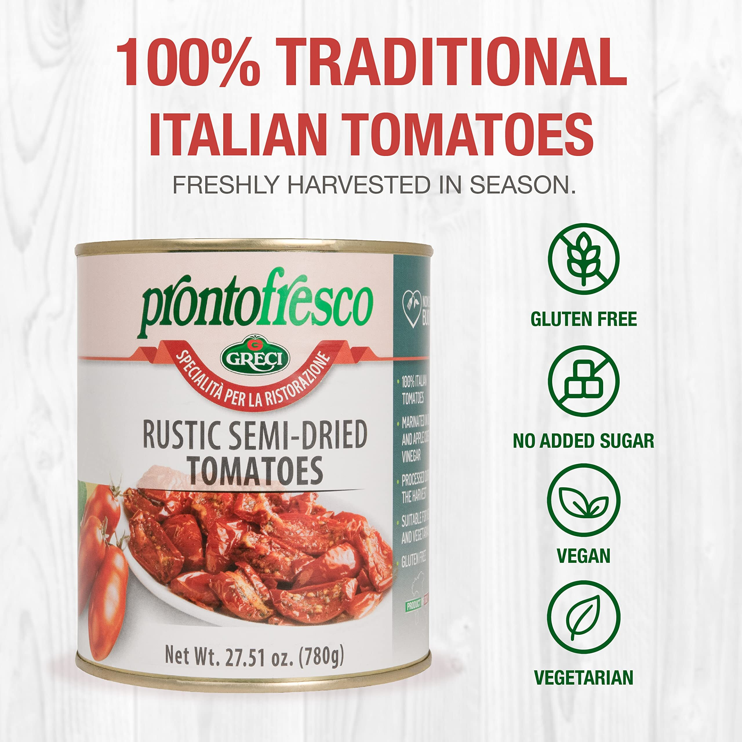 Semi Dried Tomatoes In Oil, 27.5 Oz, Italian Sundried Tomatoes. Soft Oven Roasted Tomatoes By Greci Pronto Fresco.