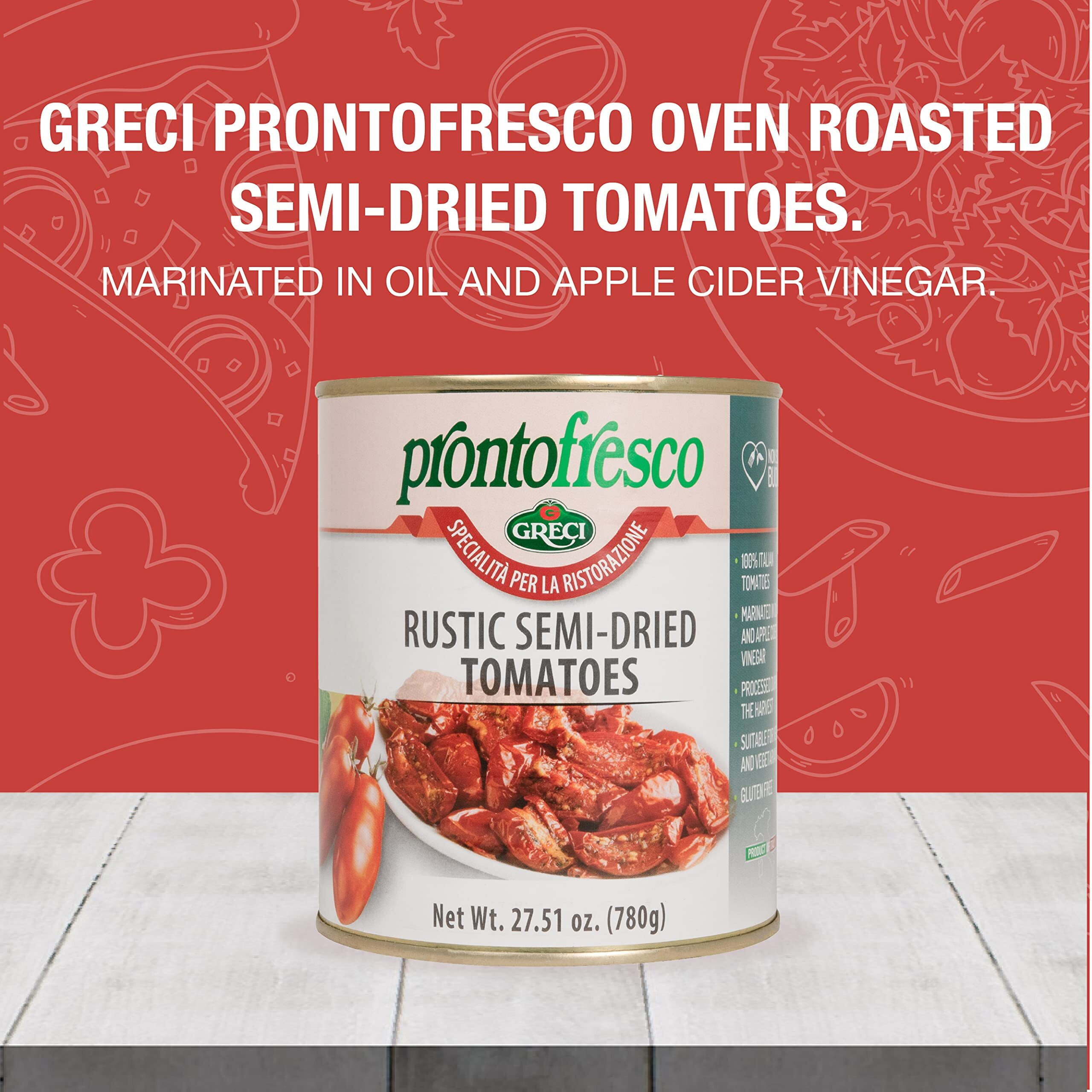 Semi Dried Tomatoes In Oil, 27.5 Oz, Italian Sundried Tomatoes. Soft Oven Roasted Tomatoes By Greci Pronto Fresco.