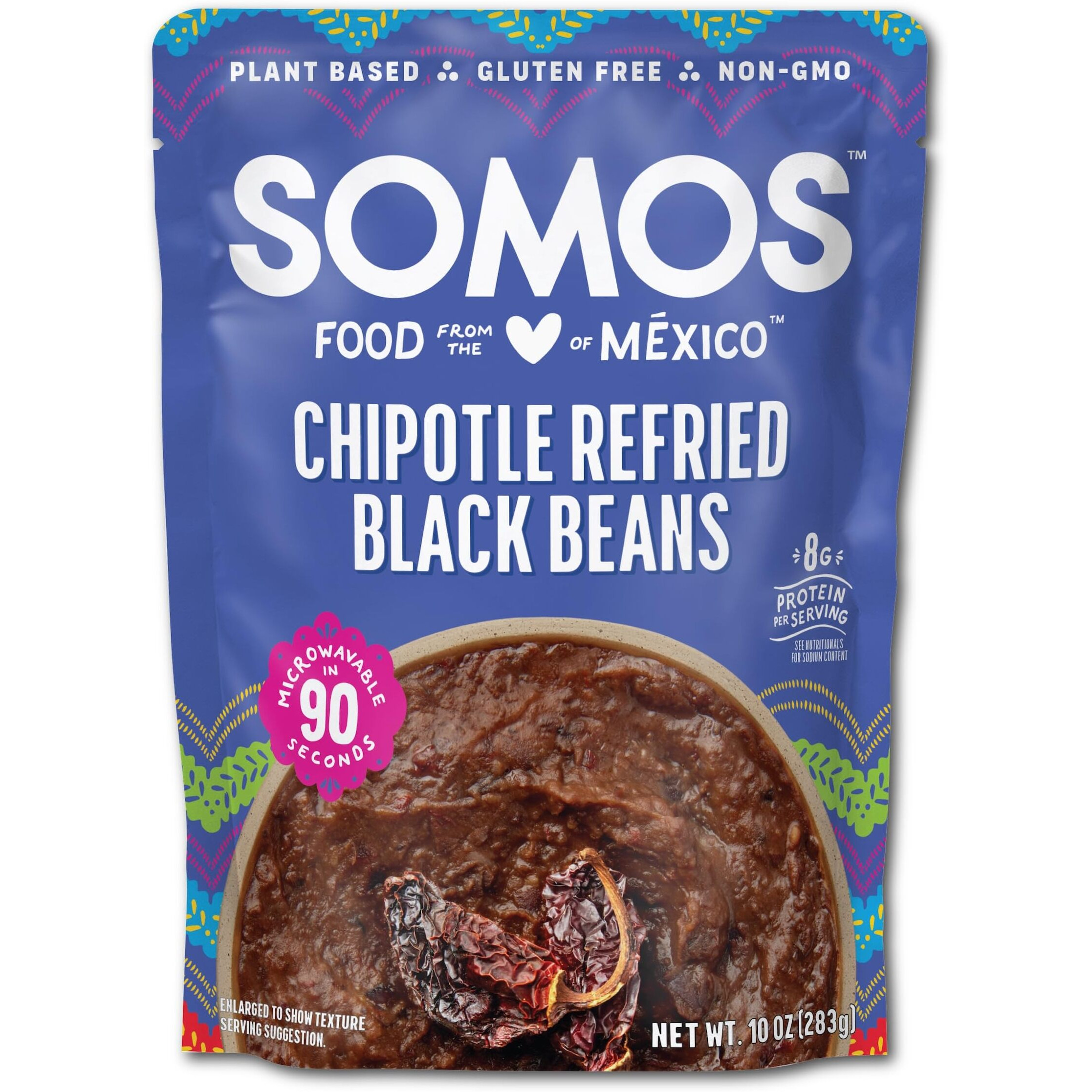 Somos Chipotle Refried Black Beans - Gluten Free, Non-Gmo, Vegan & Microwavable Meals Ready To Eat - Delicious, Healthy & Convenient - Perfect For Burrito Bowls, Tostadas & More | 10 Oz (Pack Of 6)