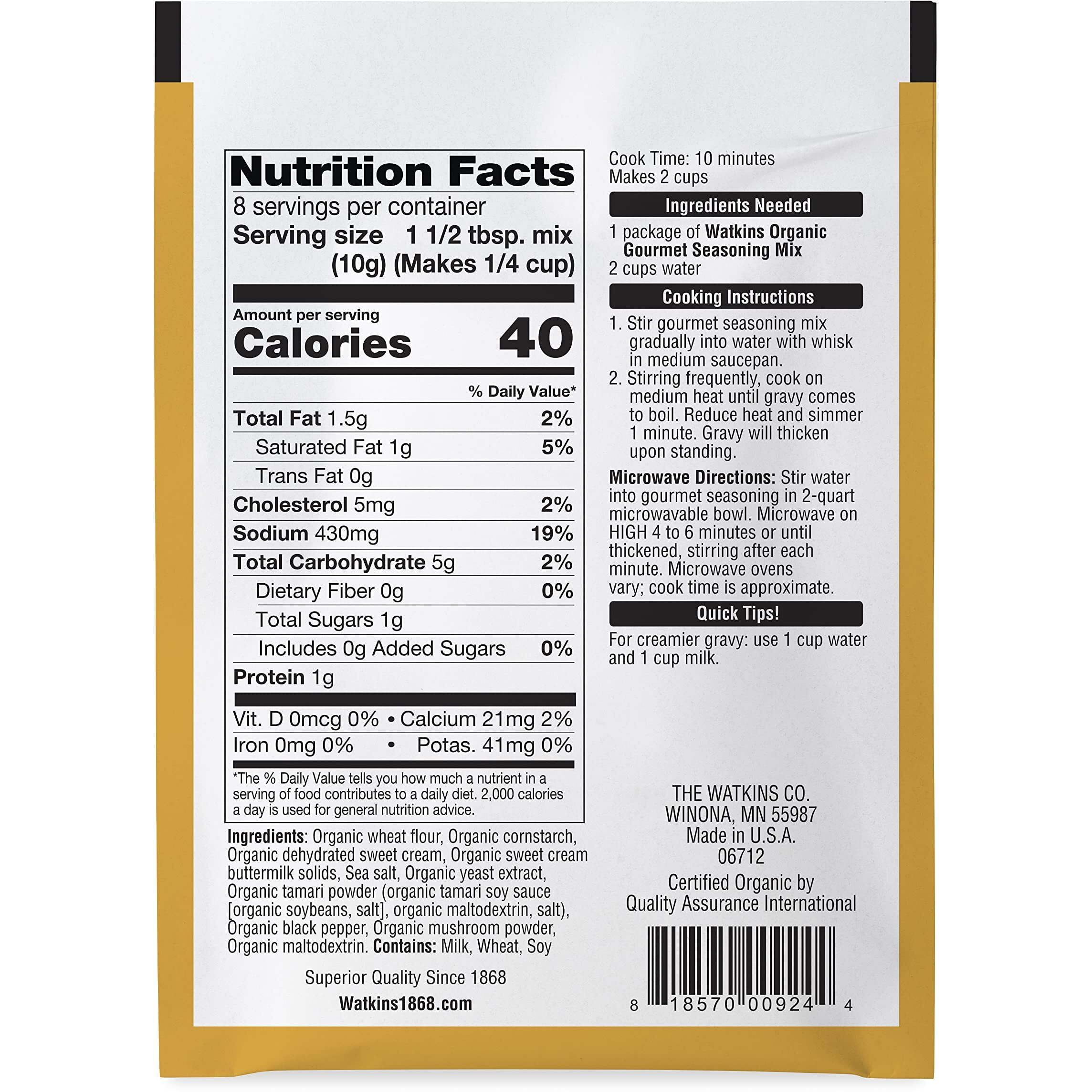 Watkins Organic Country Gravy Gourmet Seasoning Mix, 2.82 Oz. Packets (Pack Of 6)