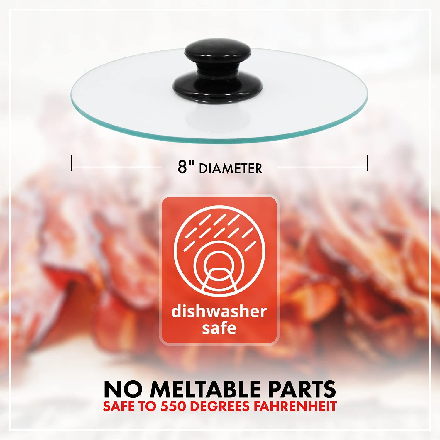Northwest Enterprises Bacon Press, Round Tempered Glass Bacon Press And Splatter Shield, Perfectly Cooked Flat Bacon Every Time (8 Inch)