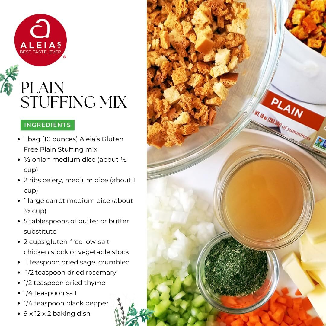 Aleia's Best. Taste. Ever. Plain Stuffing Mix - 10Oz / 2 Pack - Authentic Taste, Classic Stuffing For Gluten Free Recipes, Certified Gluten Free, Non-Gmo, Corn Free, Soy Free, Dairy Free, Low Sodium