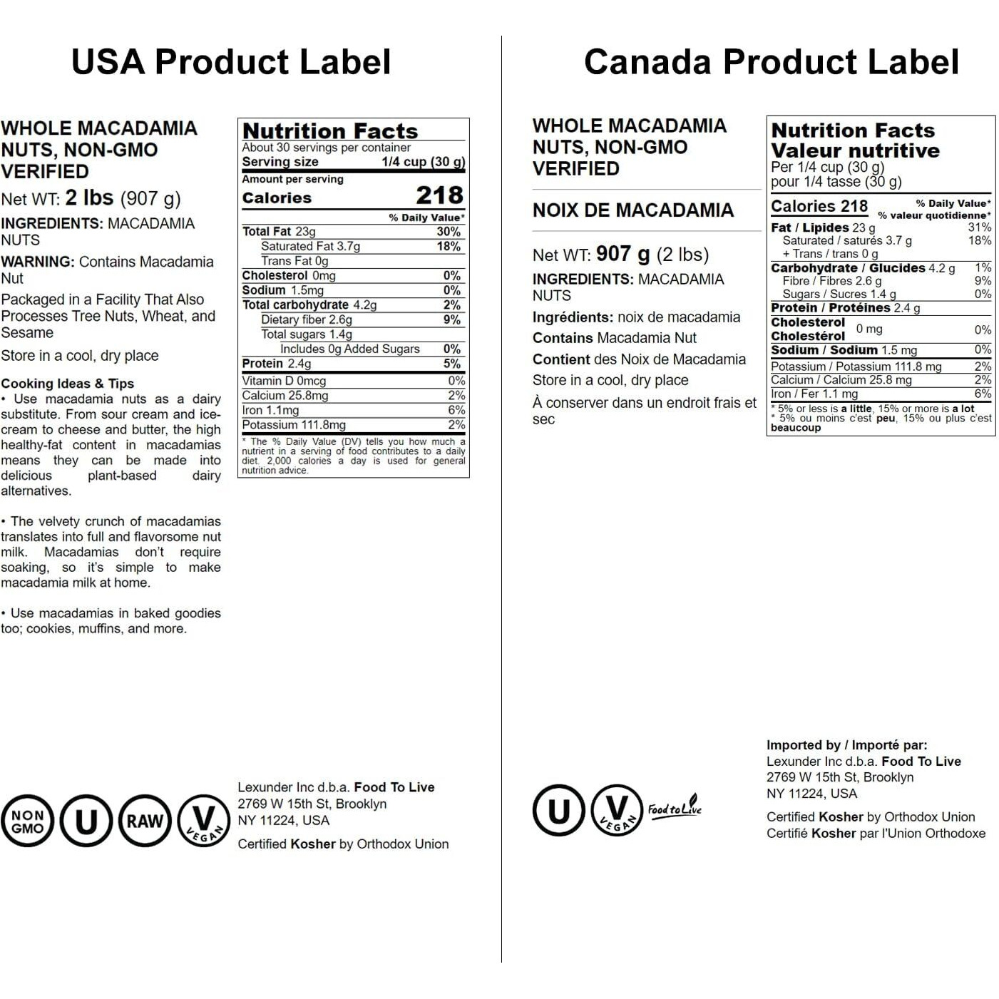 Food To Live Whole Macadamia Nuts, 2 Pounds - Non-Gmo Verified, Raw, Unsalted, Unroasted, Keto Friendly, Kosher, Vegan, Bulk, Great As Snack & For Baking, Good Source Of Manganese, Thiamin, & Copper