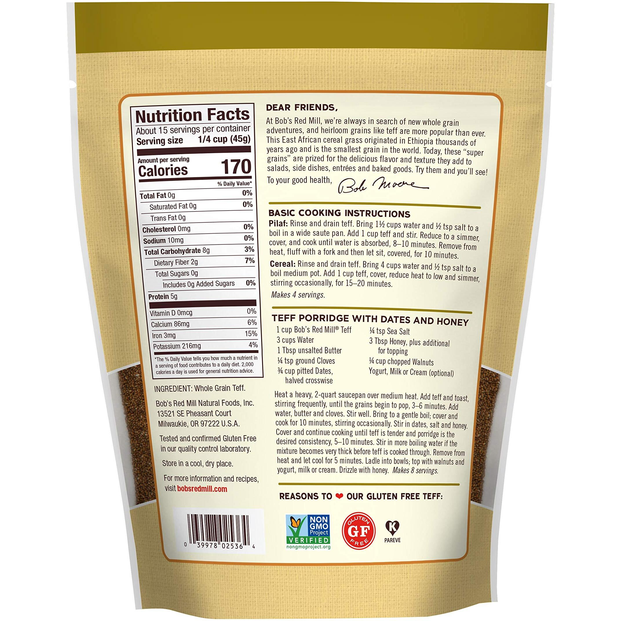 Bob's Red Mill Whole Grain Teff - 24 Ounce (Pack Of 4) - Gluten Free, Non-Gmo, Vegan