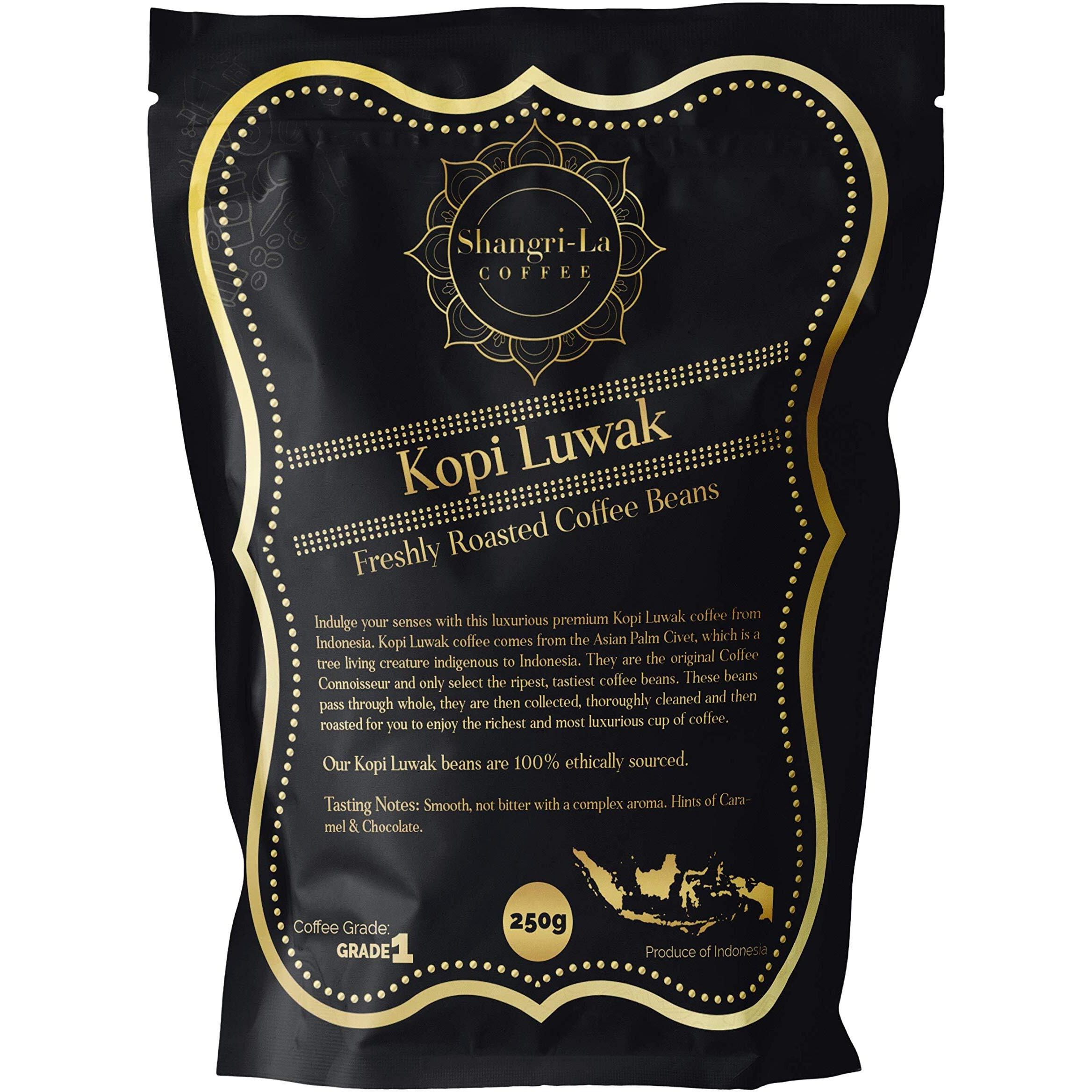 Shangri-La Coffee - Wild Kopi Luwak Coffee Whole Beans - Ethically Sourced - 250 Grams (8.8Oz) (Other Weights & Bean Types Available) - Produce Of Indonesia