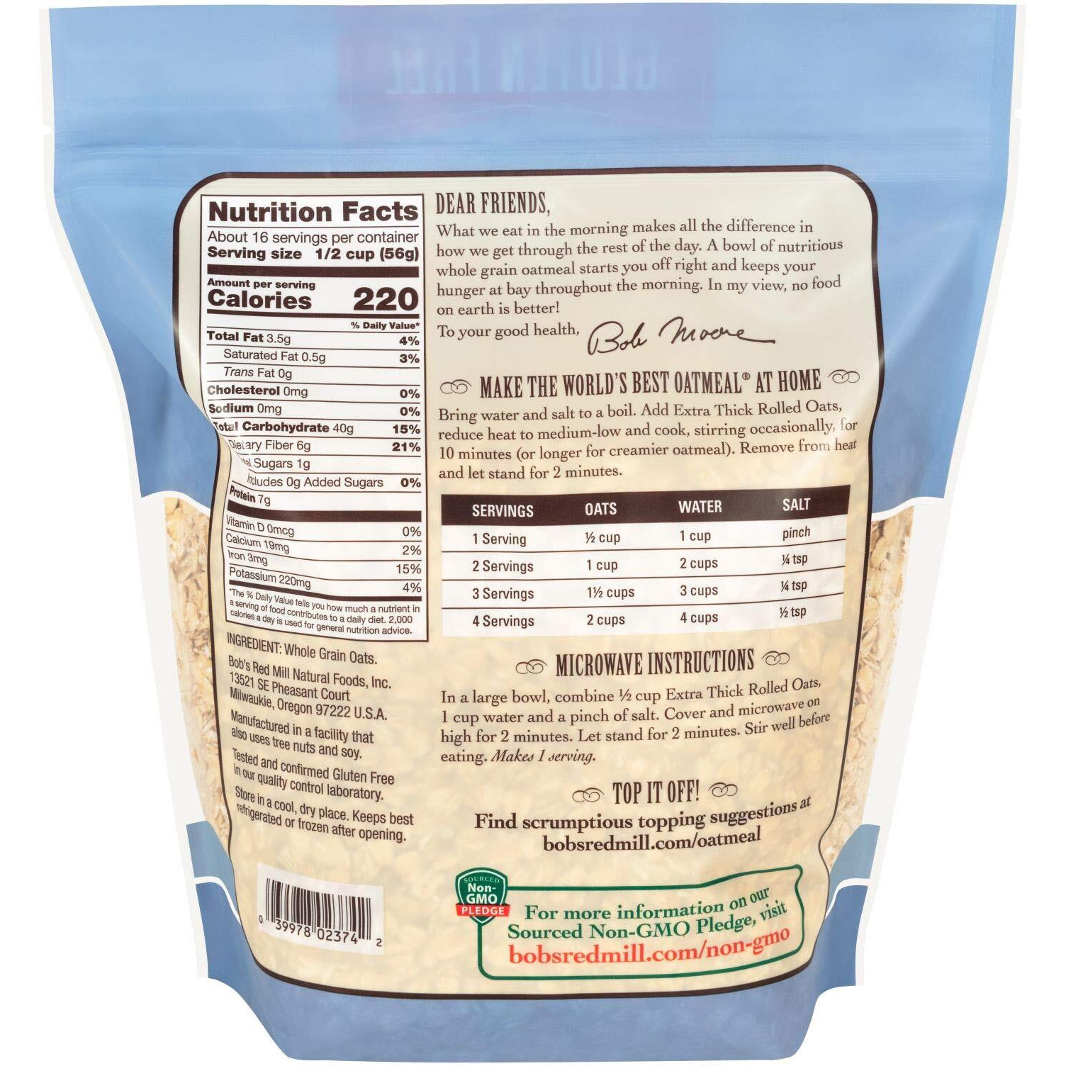 Bob's Red Mill Gluten Free Extra Thick Rolled Oats, 32 Oz (4 Pack)