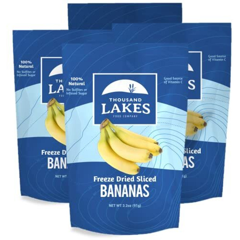 Thousand Lakes Freeze Dried Fruit - Sliced Bananas 4-Pack 3.2 Ounces (12.8 Ounces Total) | No Sugar Added | No Oils Or Fat