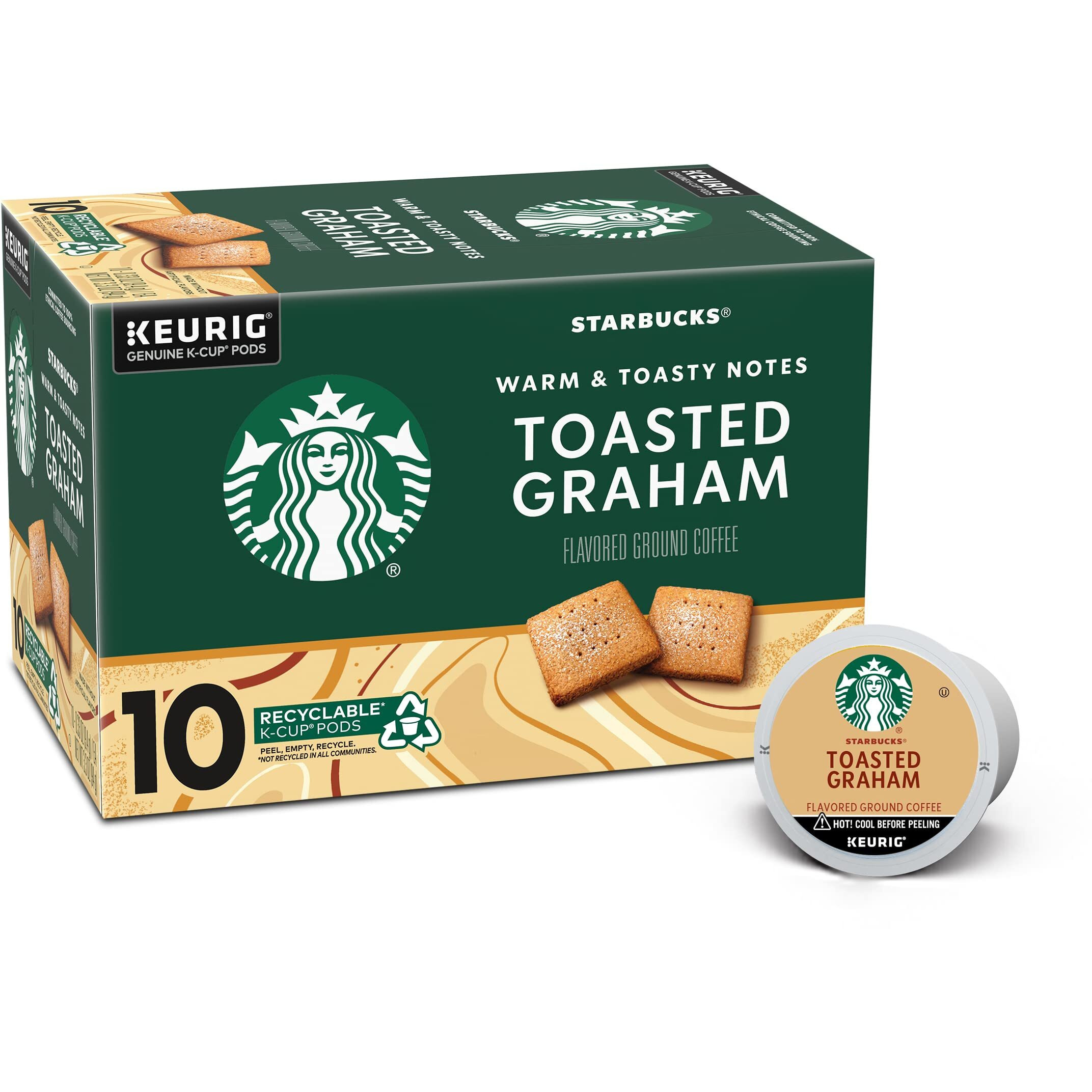 Starbucks K-Cup Coffee Pods, Toasted Graham Flavored Coffee, Naturally Flavored, 100% Arabica, 1 Box (10 Pods)