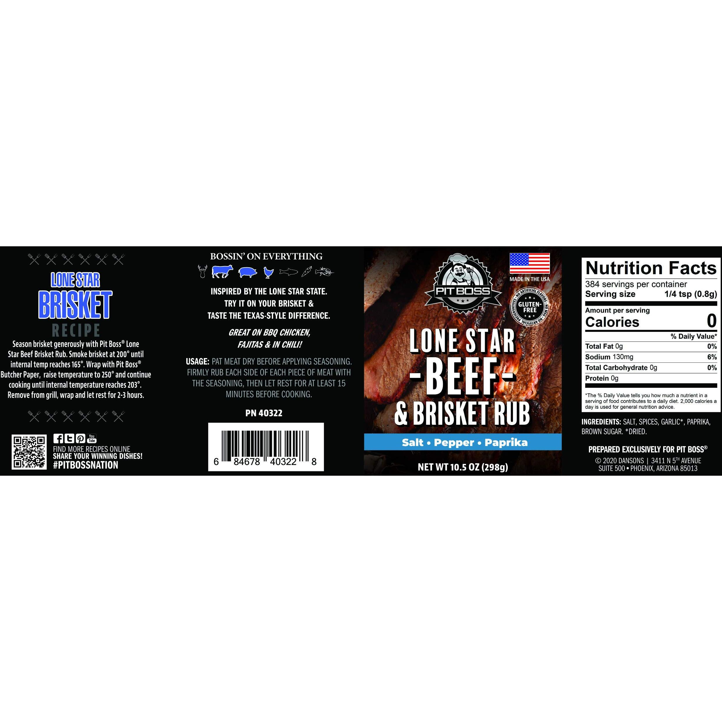 Pit Boss 40322 Lonestar Beef Brisket Rub Grill Spices, 10.5 Ounce (Pack Of 1), Multicolored