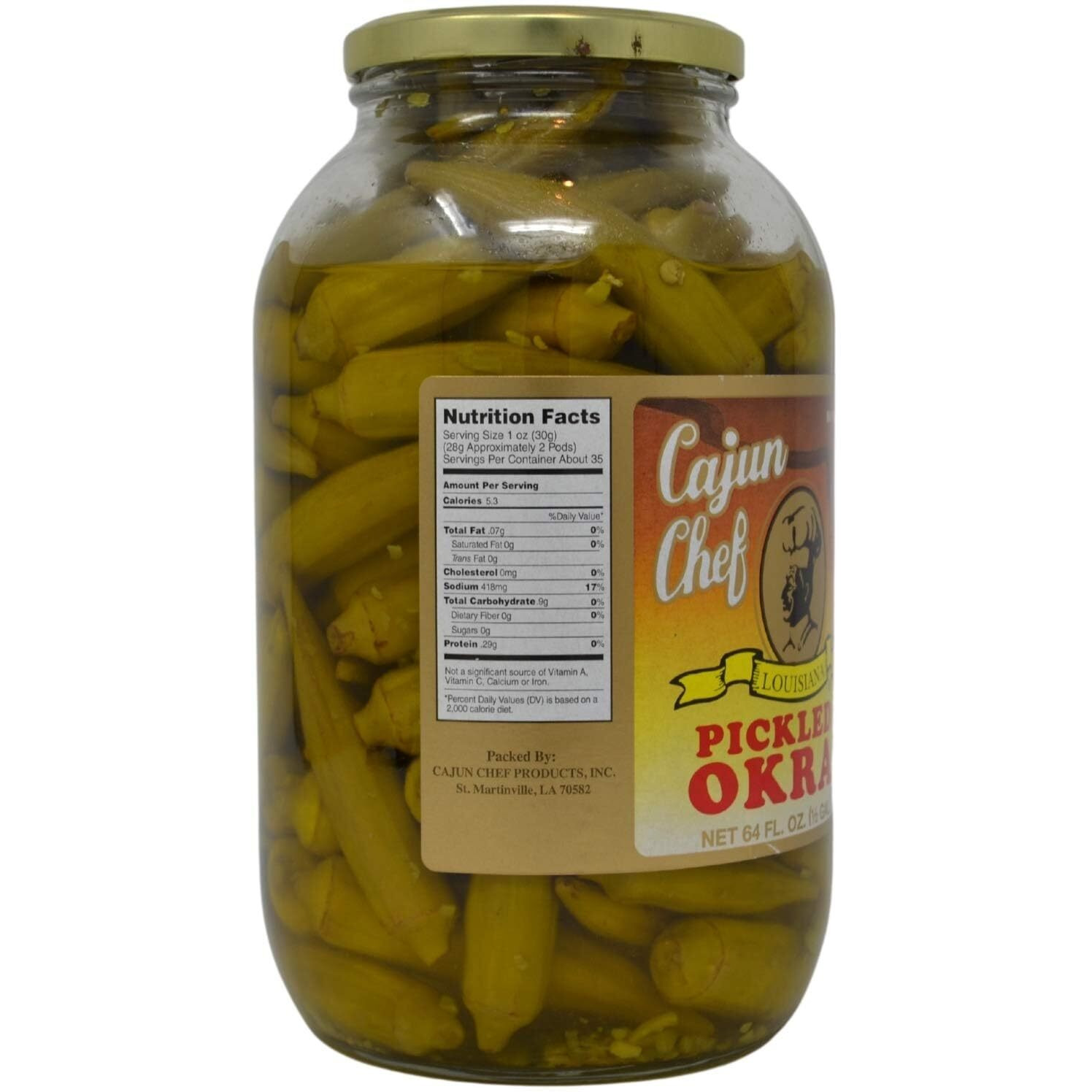 Cajun Chef Pickled Okra 64Oz - One Half Gallon (Pack Of 1) - Great In Bloody Mary's - Versatile Garnish For Sandwiches, Salads, Martini's, Cheese Boards, And More