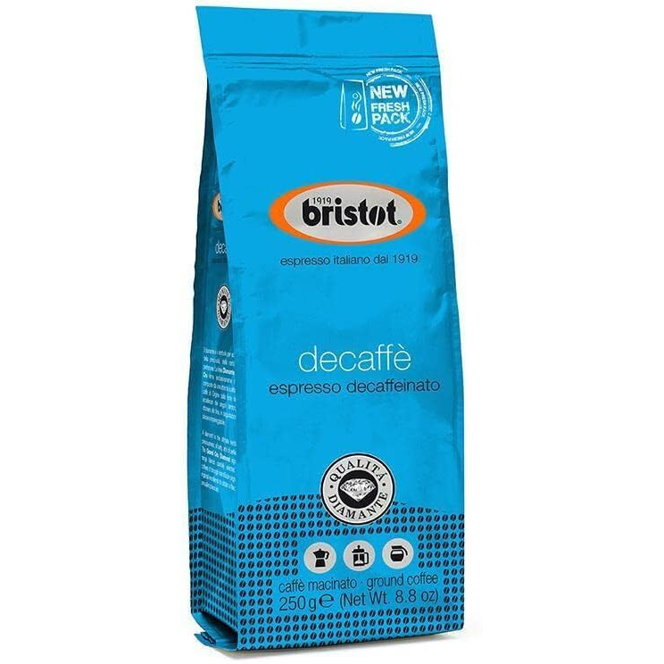 Bristot Decaf Italian Espresso Ground Coffee | Italian Decaf Espresso Grind | Medium Roast | 8.8Oz/250G