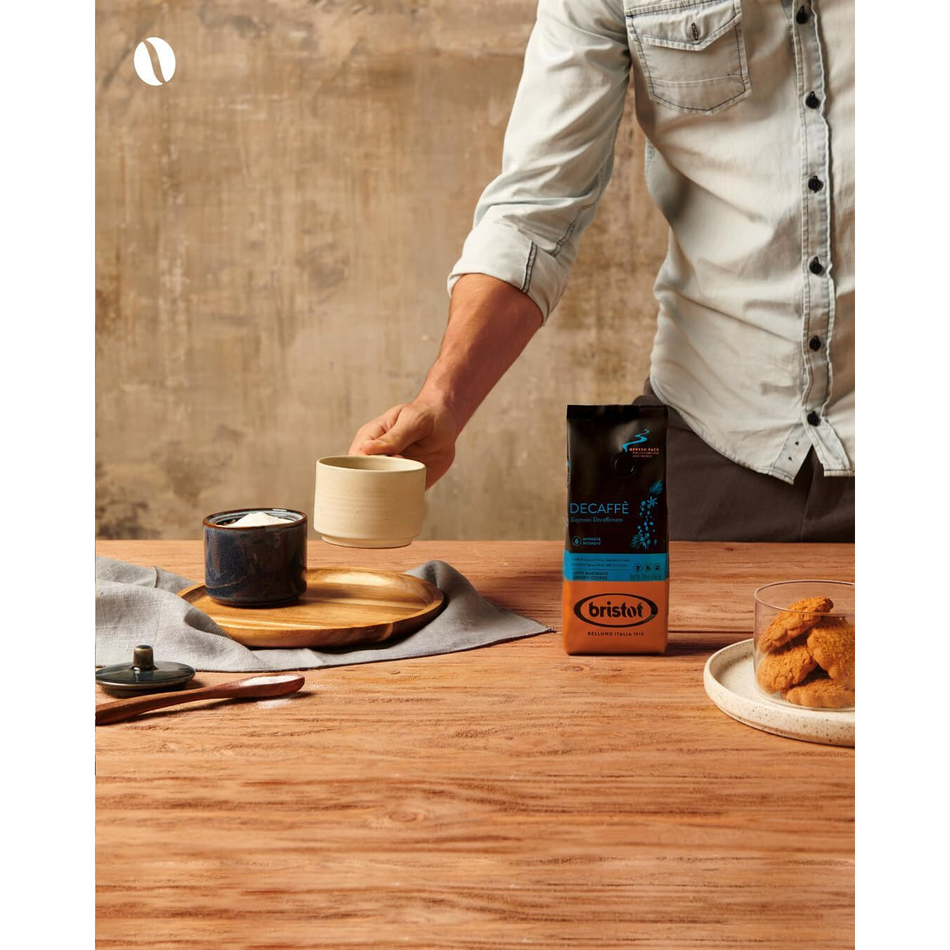 Bristot Decaf Italian Espresso Ground Coffee | Italian Decaf Espresso Grind | Medium Roast | 8.8Oz/250G