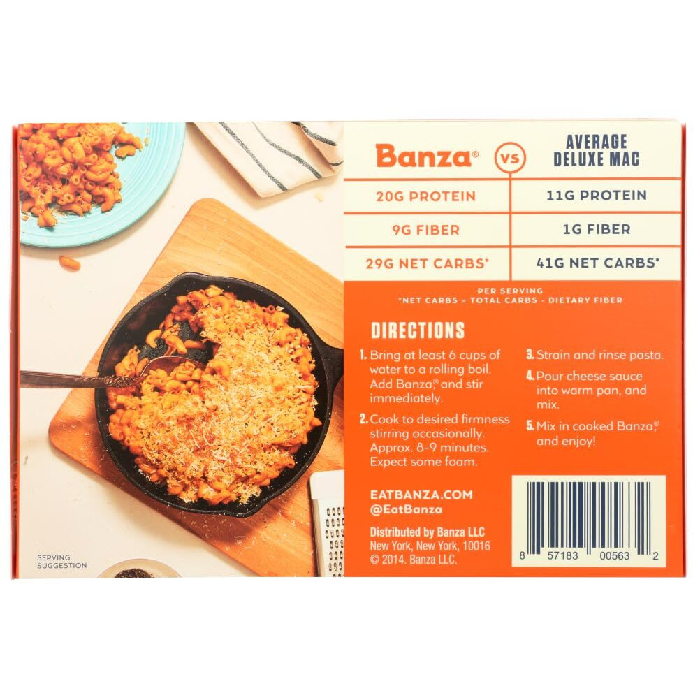 Banza Chickpea Mac And Cheese, Elbows With Creamy Deluxe Cheddar - Gluten Free Healthy Mac And Cheese, High Protein, Lower Carb And Non-Gmo - (Pack Of 6)