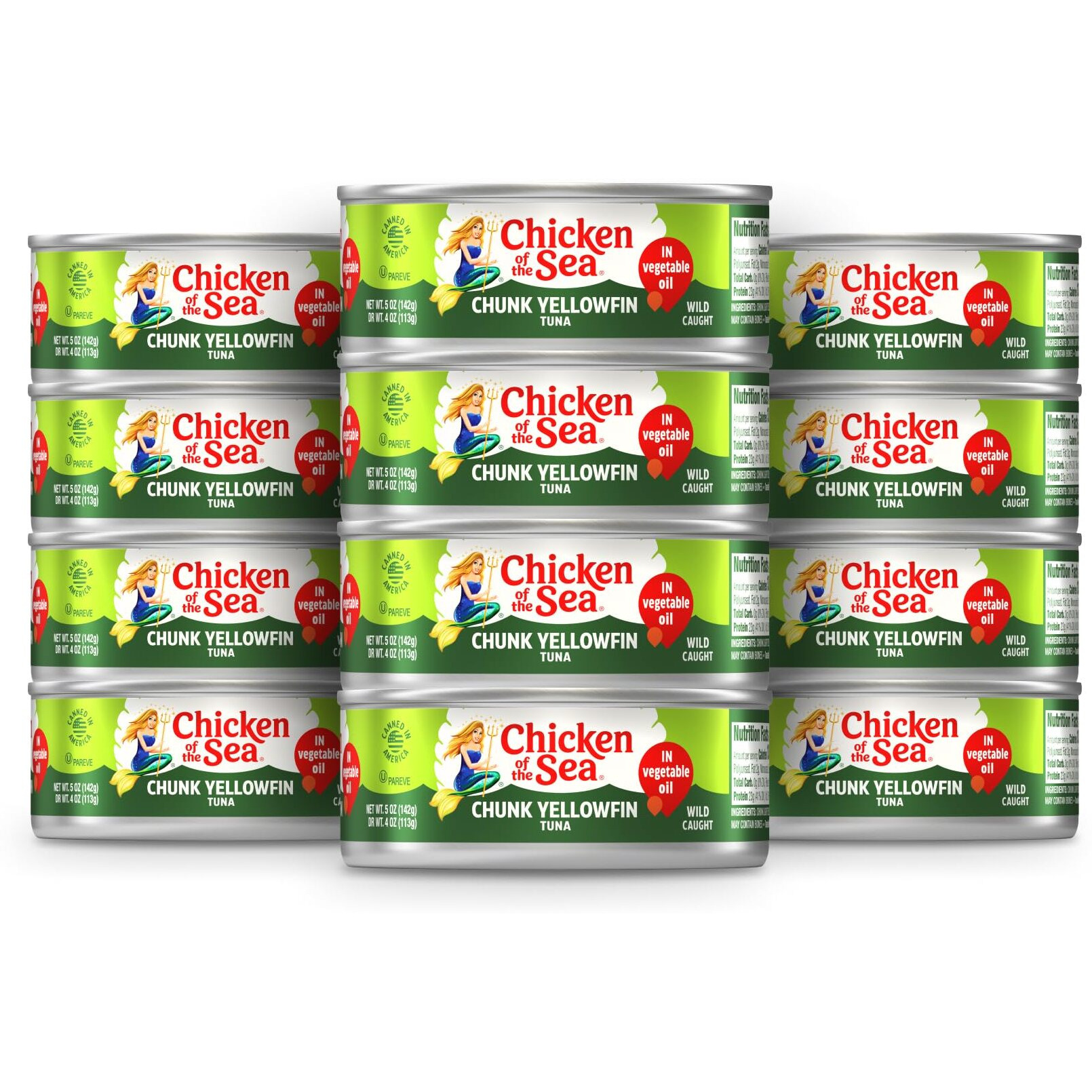 Chicken Of The Sea Chunk Yellowfin Tuna In Vegetable Oil, 5 Ounce Cans (Pack Of 12), Wild Caught Canned Tuna