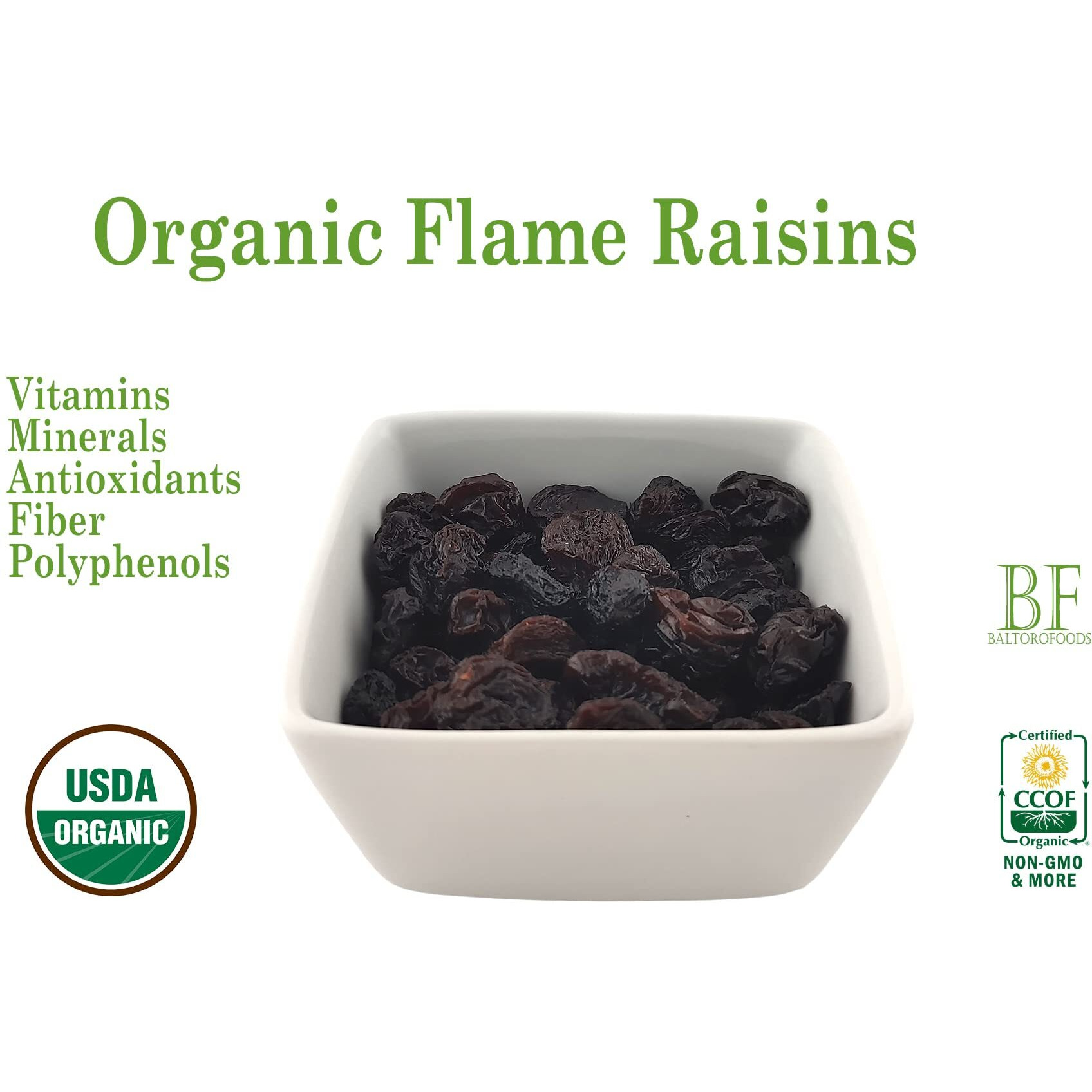 Organic Flame Raisins Seedless No Added Sugar, Non Gmo, Vegan, Pesticide Free Unsulfured Vegan Bulk Us Grown, By Baltoro Foods (5Lb)