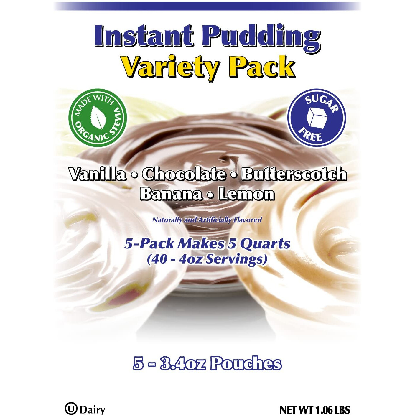 Gramzero Variety (Vanilla, Chocolate, Butterscotch, Banana, Lemon) Sugar Free Pudding Mix 5-Pack, Great For Nutrition Club Meal Replacement Shakes, Low Calorie Dessert, Stevia Sweetened