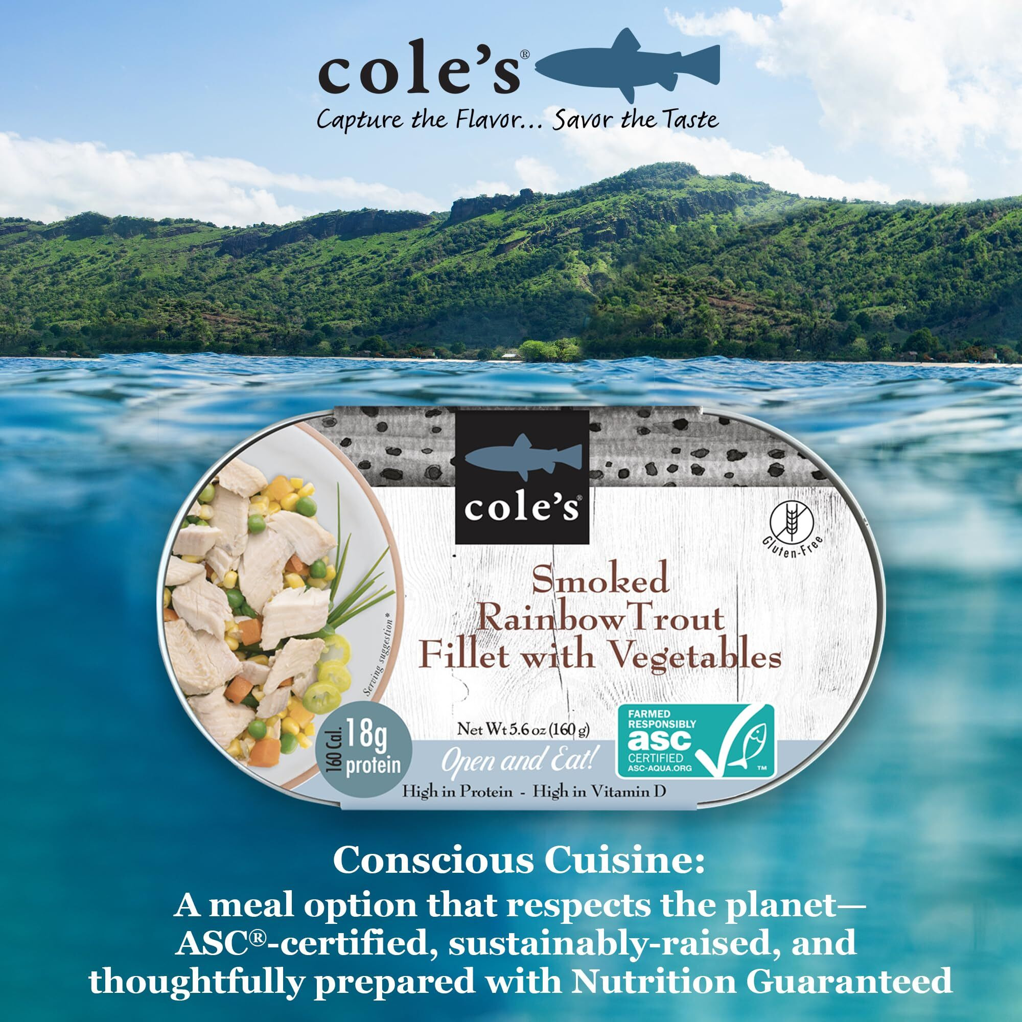 Coles - Smoked Rainbow Trout Fillet With Vegetables| Open & Eat | Ready To Eat Meal | 5.6 Oz Hand-Packed Canned Fish | 19G Protein | High In Vitamin D | Tinned Fish