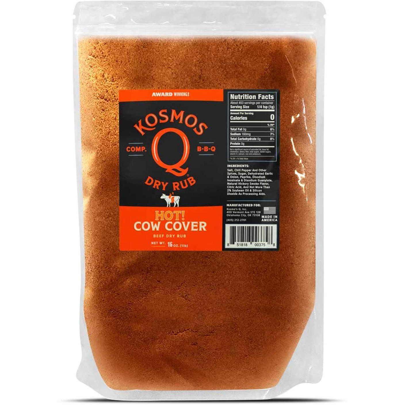 Kosmos Q Hot Cow Cover Bbq Rub, 16 Oz