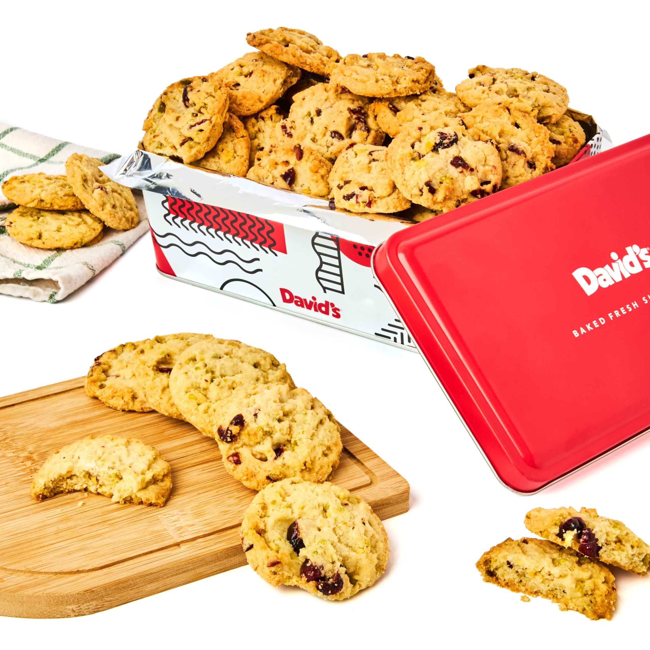 David's Cookies Cranberry Pistachio Biscuits Sweet Sampler Tin - Irresistible Crunch, Snacks And Bakery Treats - Ideal For Snacking And Gifting - Delicious Gourmet Food Gift For All Occasions 9.3Oz