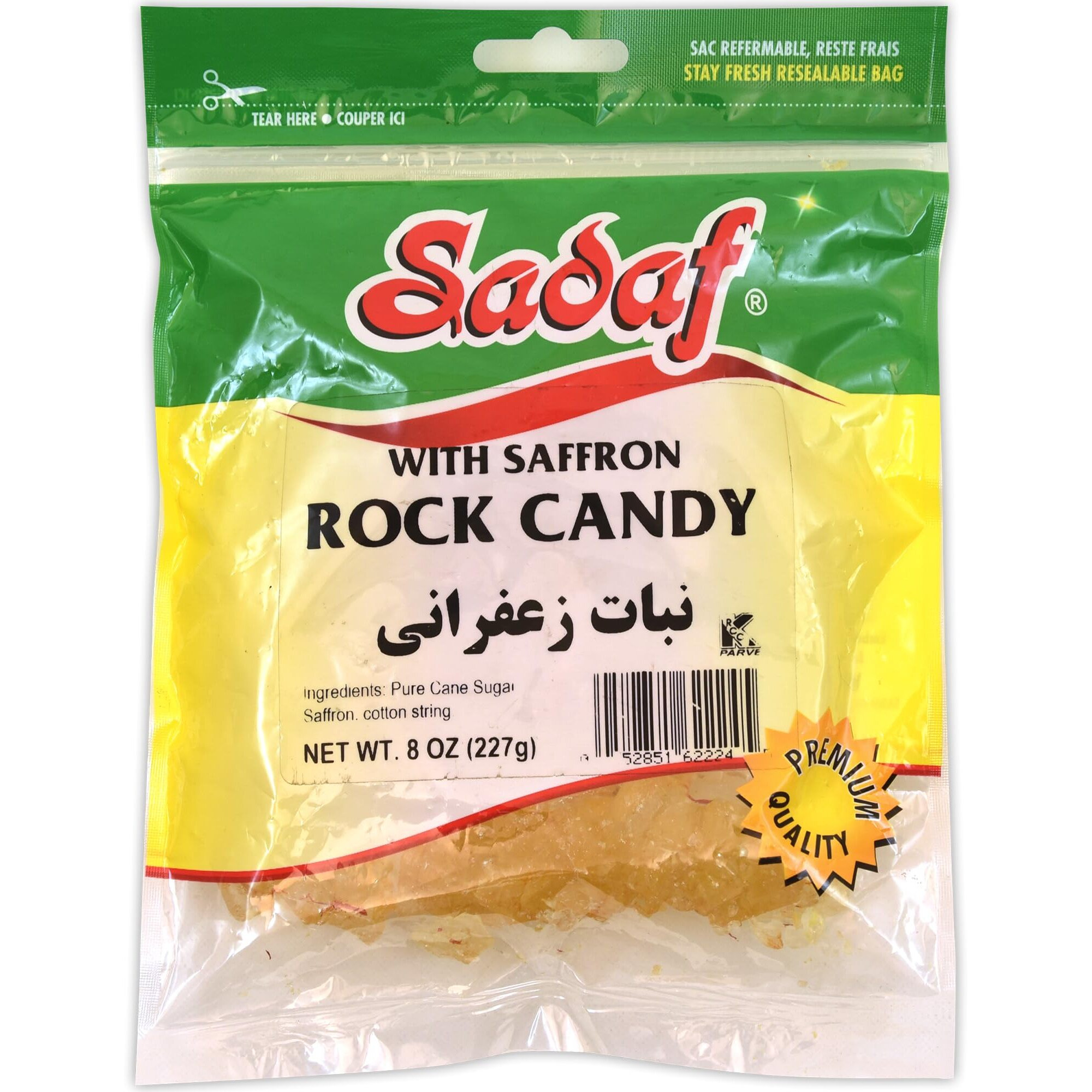 Sadaf Rock Candy With Saffron - Saffron Rock Candy For Tea And Coffee - Food Flavoring Candy Rocks- 8 Oz Resealable Bag