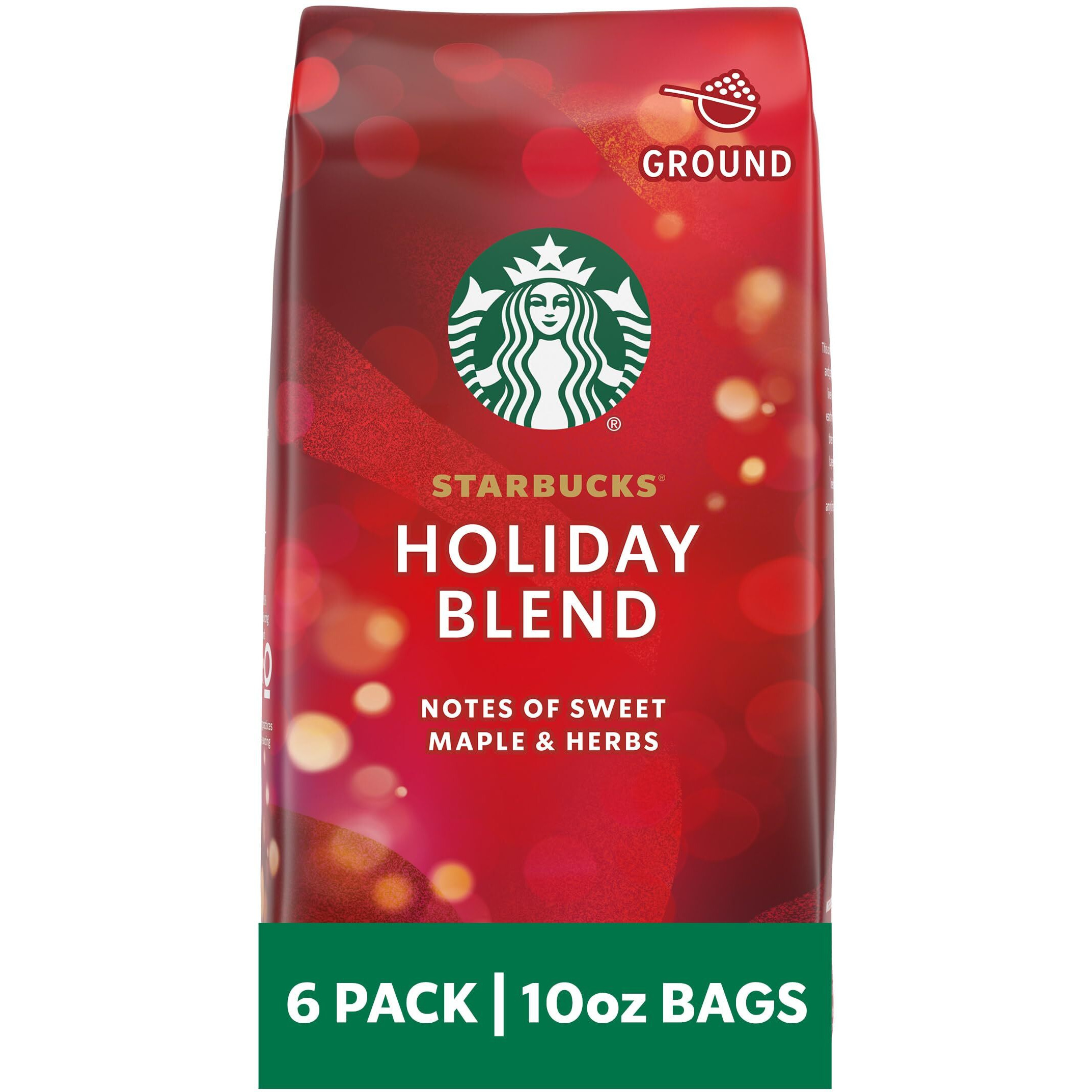 Starbucks Ground Coffee, Medium Roast Coffee, Holiday Blend, 100% Arabica, Limited Edition Holiday Coffee, 6 Bags (10 Oz Each)